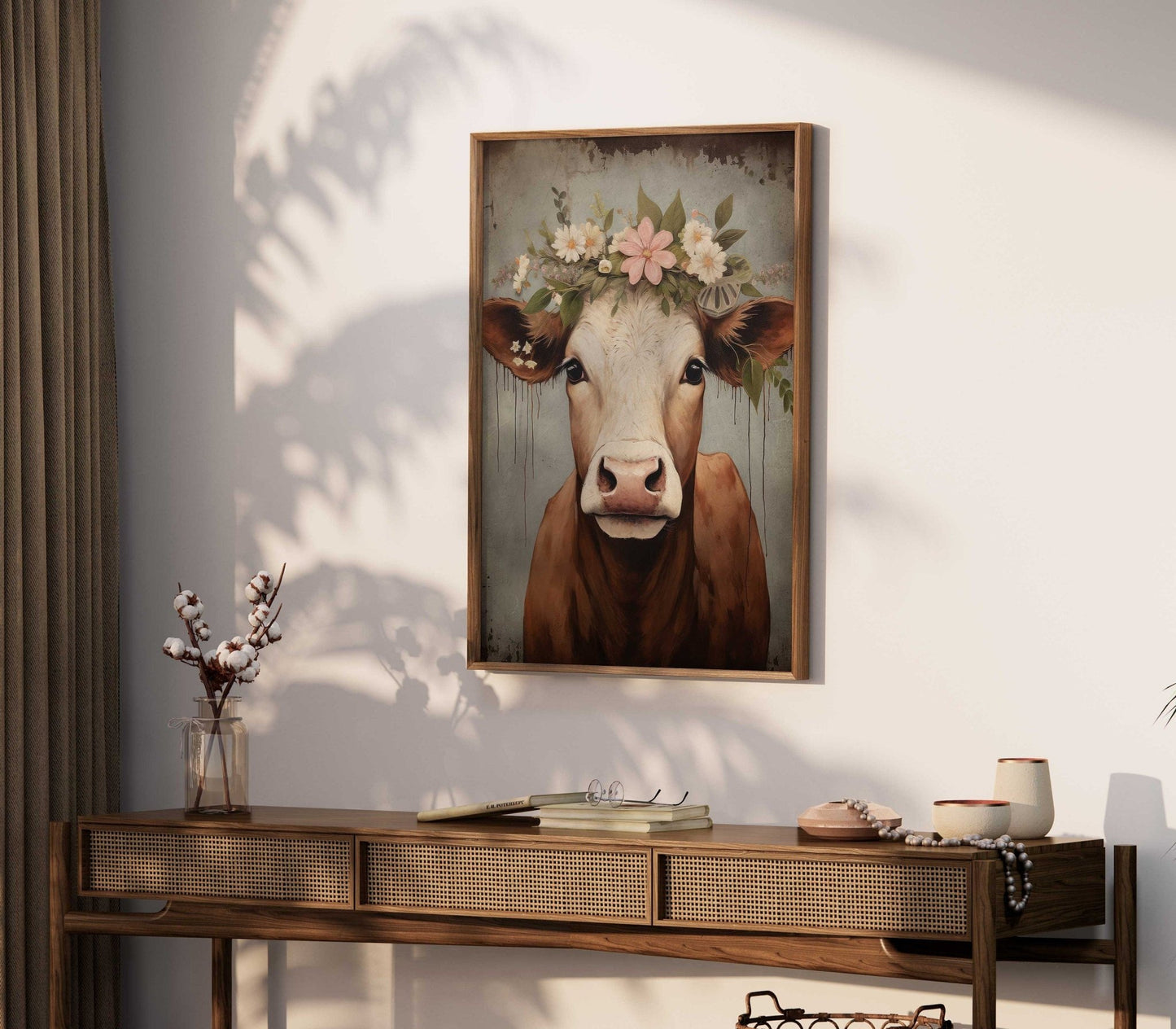 Vintage Cow Portrait, Rustic Farmhouse Wall Art, Country Decor - WildfieldPrints