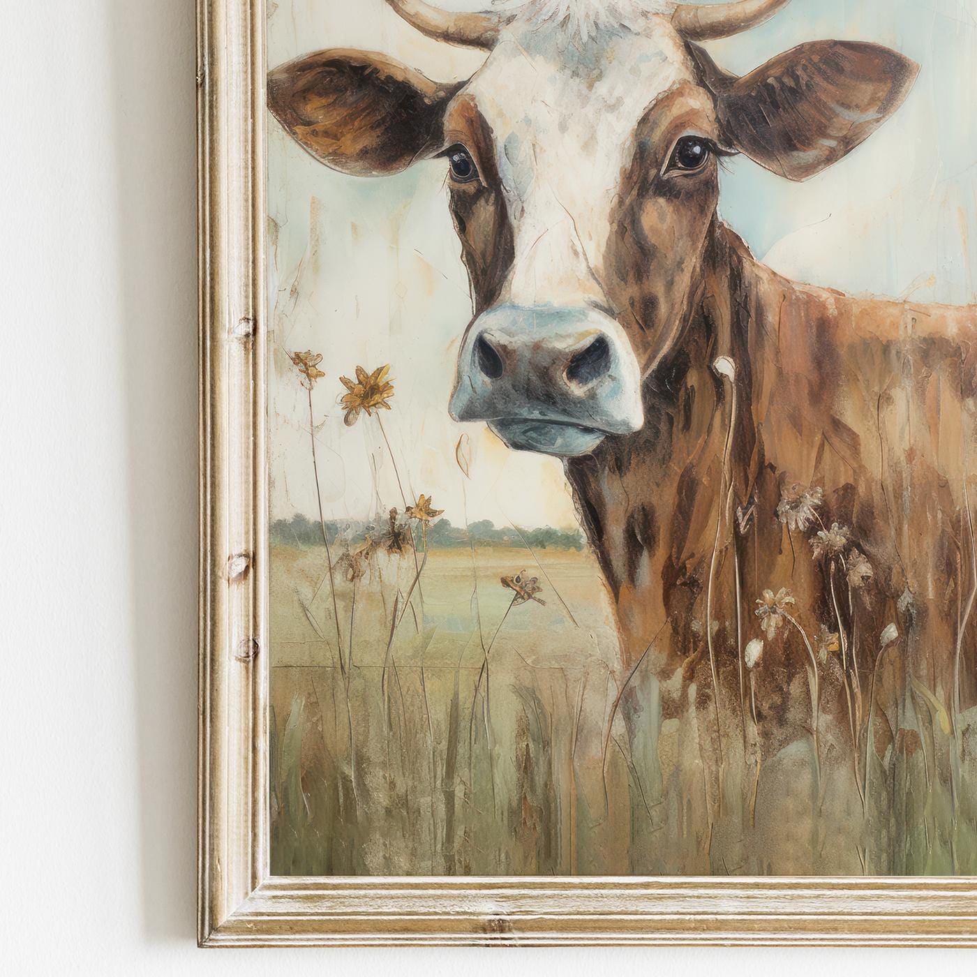 Vintage Cow Portrait, Whimsical Wall Art, Farmhouse Decor, Animal Print - WildfieldPrints