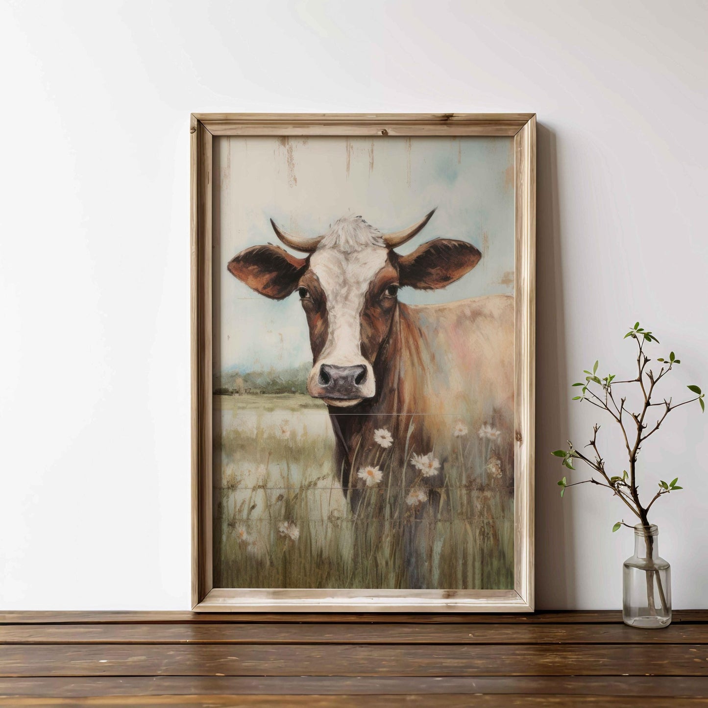 Vintage Cow Portrait, Whimsical Wall Art, Farmhouse Decor, Animal Print - WildfieldPrints
