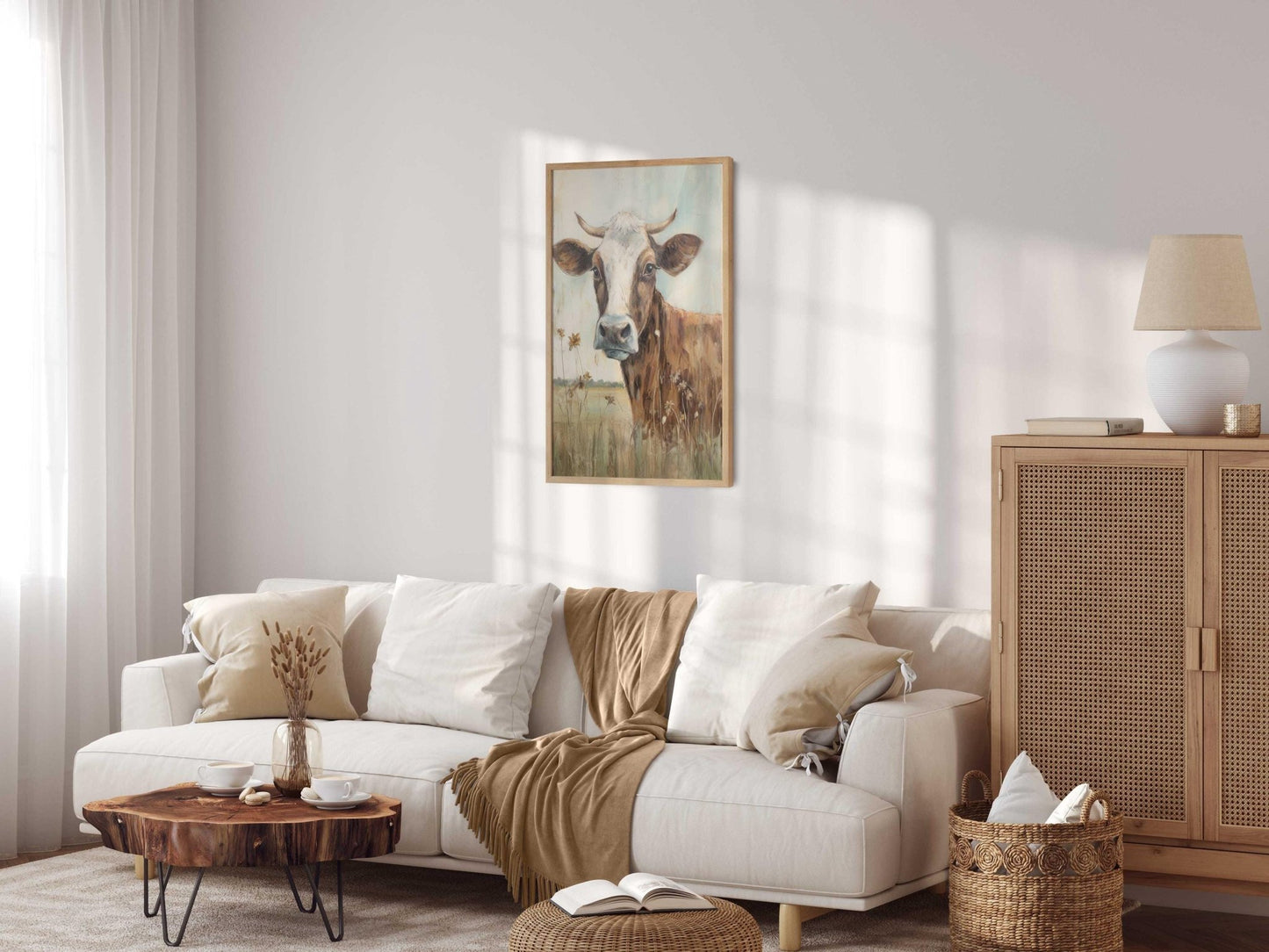 Vintage Cow Portrait, Whimsical Wall Art, Farmhouse Decor, Animal Print - WildfieldPrints