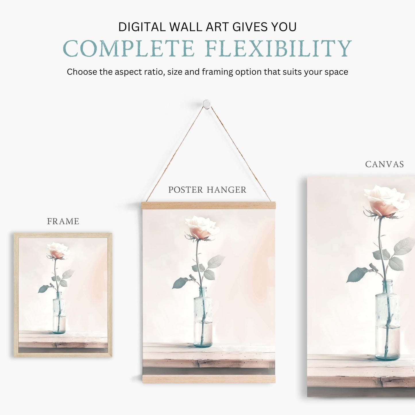 Vintage Floral Print, Pink Rose Wall Art, Country Style Decor - WildfieldPrints