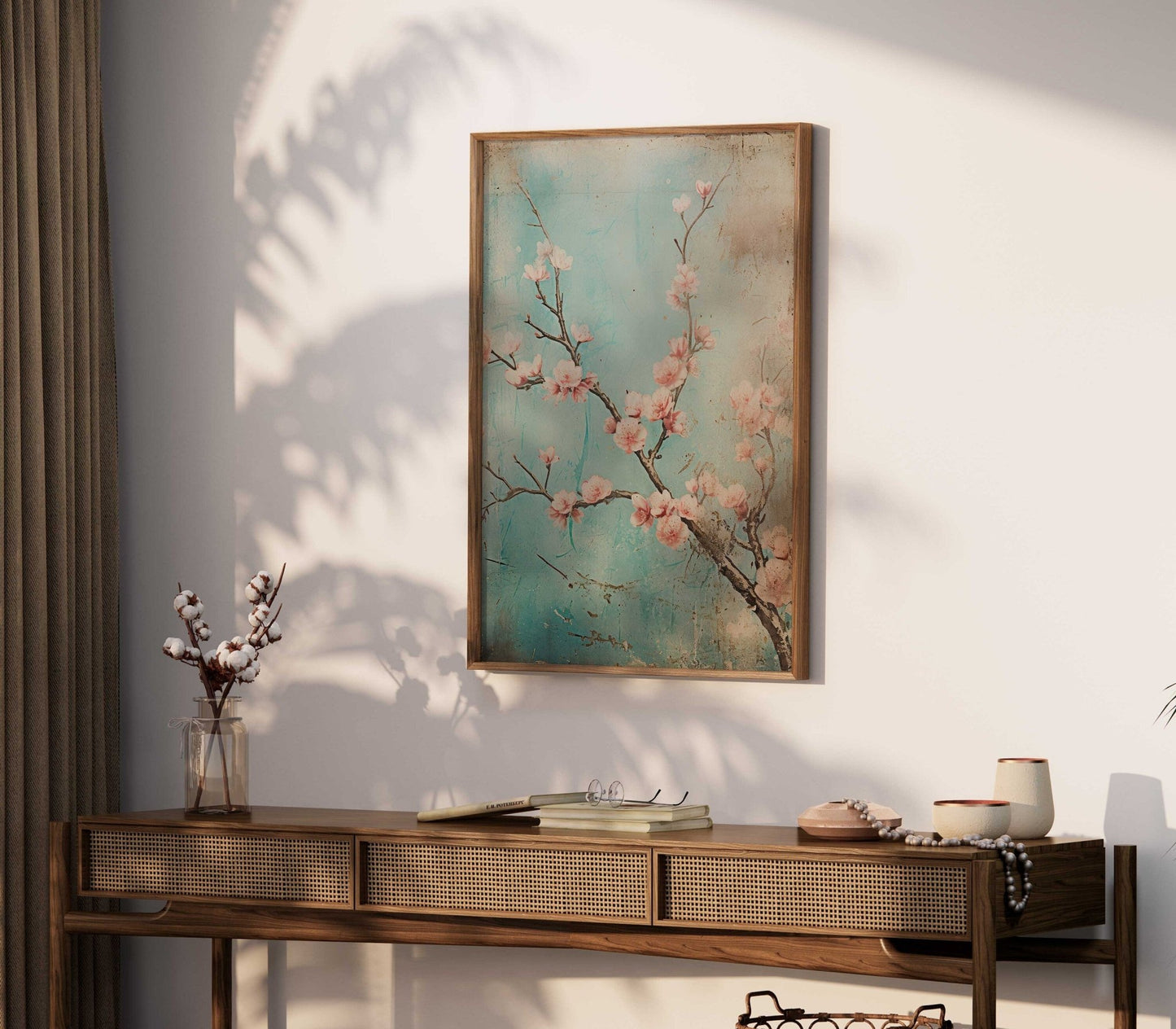 Vintage Floral Wall Art, Cherry Blossom Print, Rustic Home Decor - WildfieldPrints