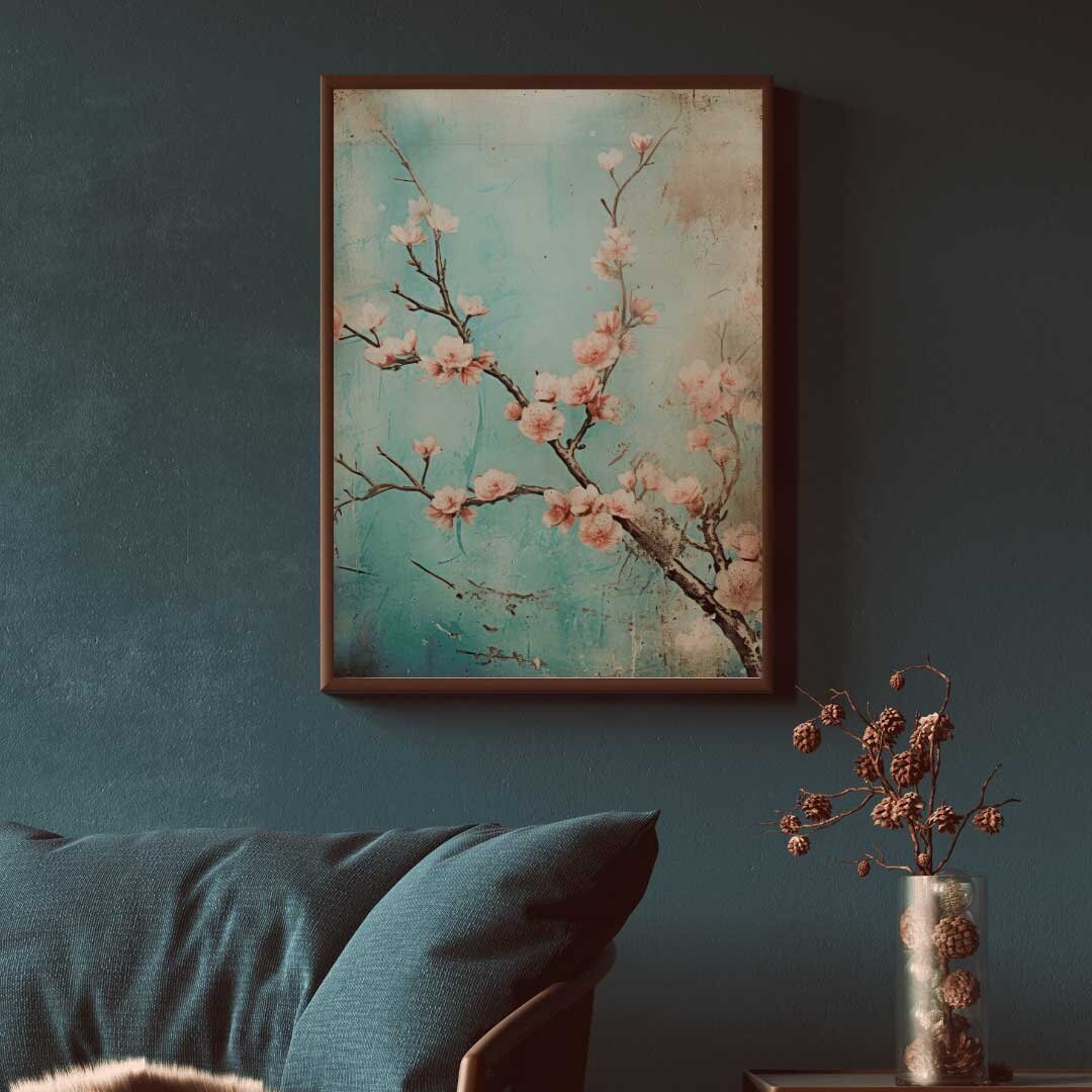 Vintage Floral Wall Art, Cherry Blossom Print, Rustic Home Decor - WildfieldPrints