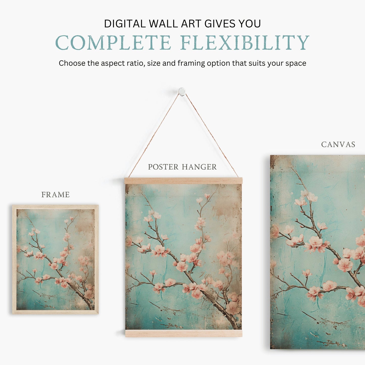 Vintage Floral Wall Art, Cherry Blossom Print, Rustic Home Decor - WildfieldPrints