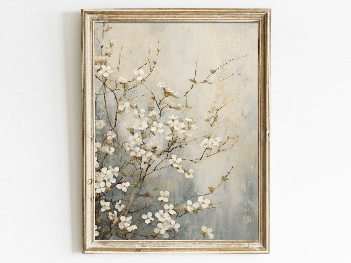 Vintage Floral Wall Art, White Flower Print, Rustic Home Decor - WildfieldPrints