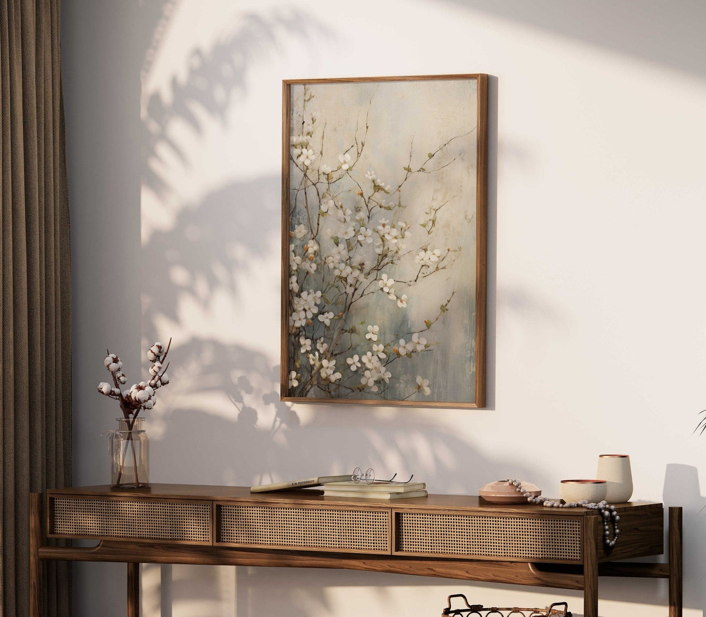 Vintage Floral Wall Art, White Flower Print, Rustic Home Decor - WildfieldPrints