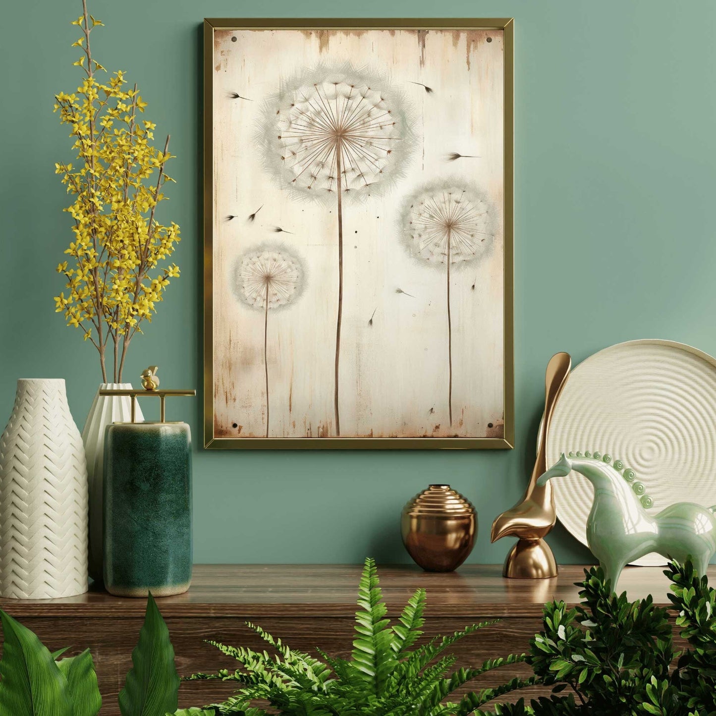 Vintage Flower Wall Art, Dandelion Print, Rustic Floral Decor - WildfieldPrints