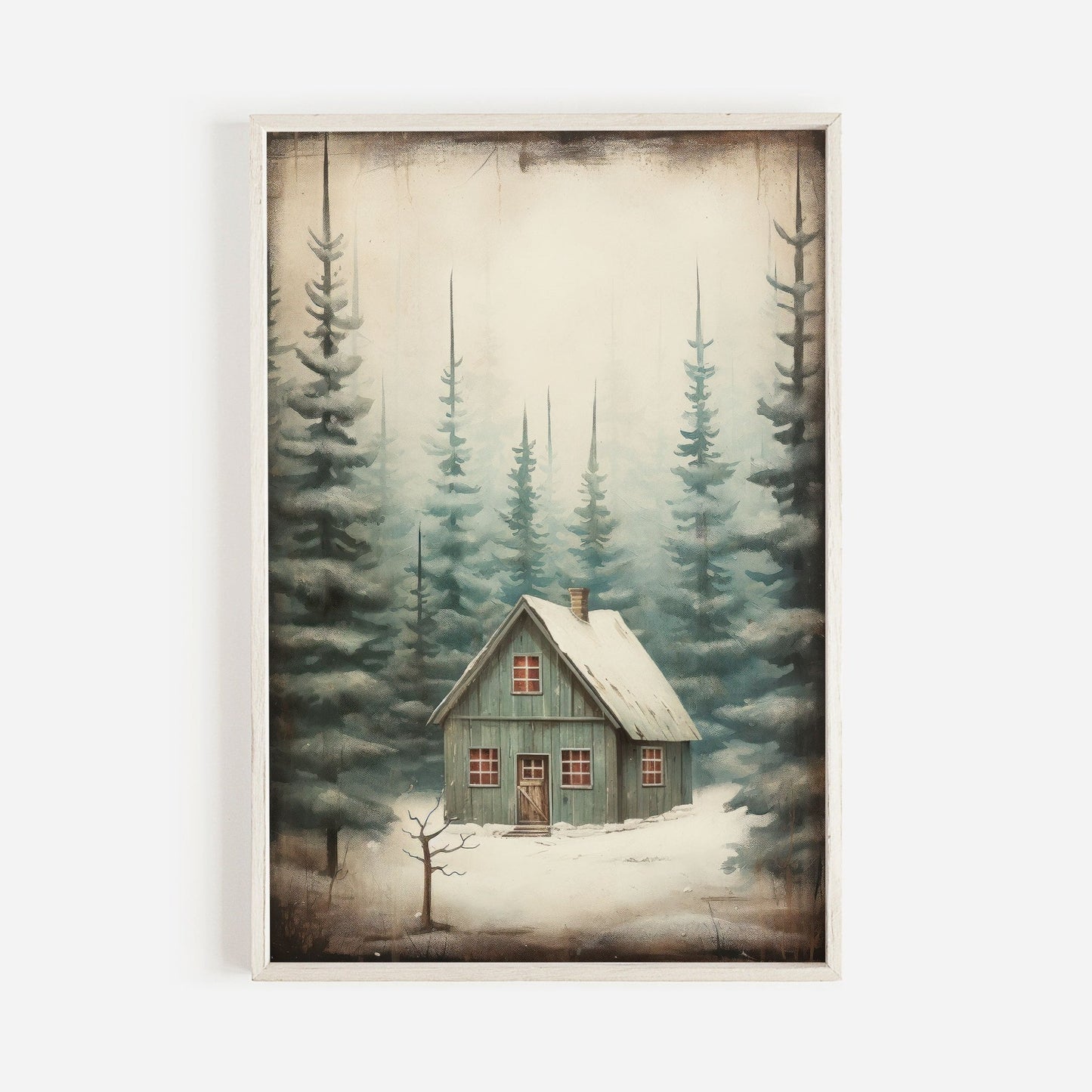 Vintage Forest Cabin Print, Rustic Home Decor, Cottage Wall Art - WildfieldPrints
