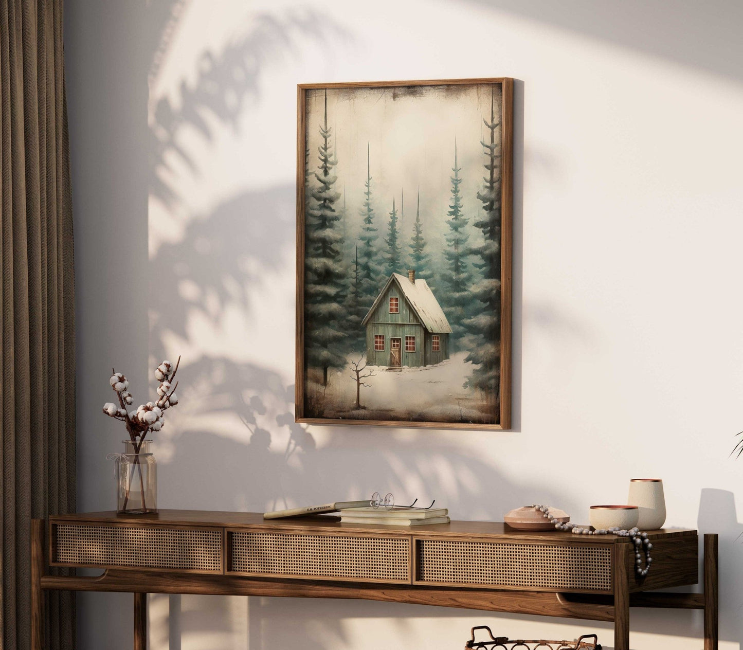 Vintage Forest Cabin Print, Rustic Home Decor, Cottage Wall Art - WildfieldPrints