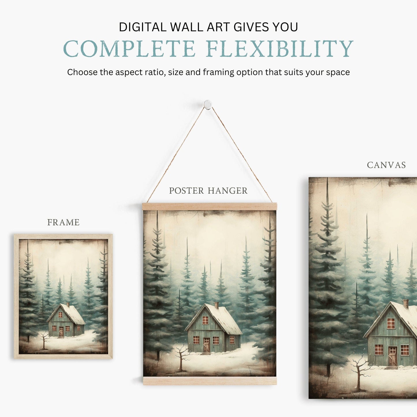 Vintage Forest Cabin Print, Rustic Home Decor, Cottage Wall Art - WildfieldPrints