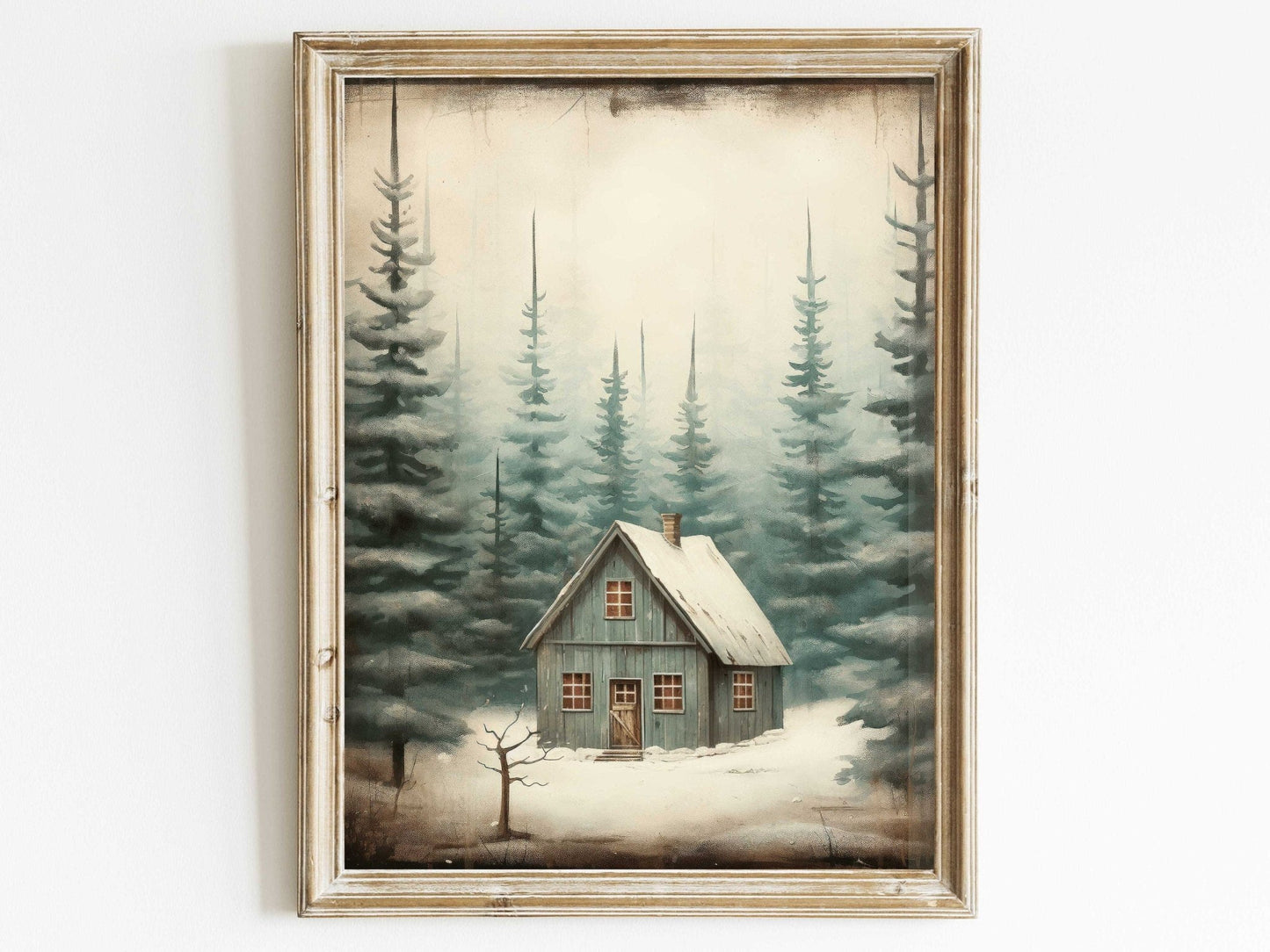 Vintage Forest Cabin Print, Rustic Home Decor, Cottage Wall Art - WildfieldPrints