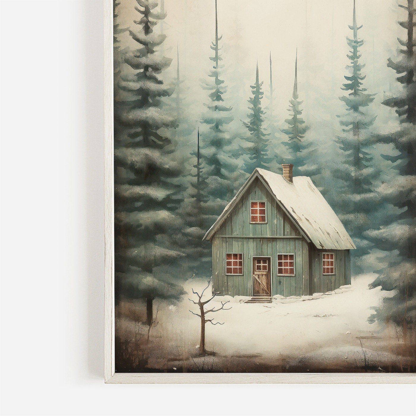 Vintage Forest Cabin Print, Rustic Home Decor, Cottage Wall Art - WildfieldPrints