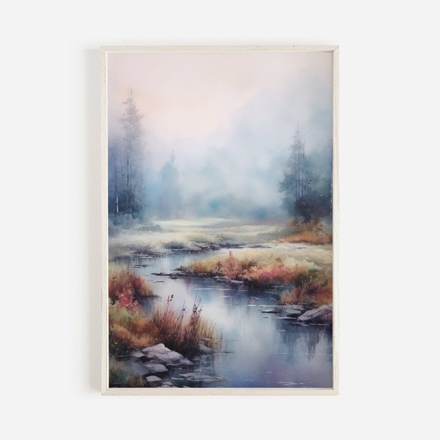 Vintage Forest Painting, Rustic Home Decor, Watercolor Landscape Art - WildfieldPrints