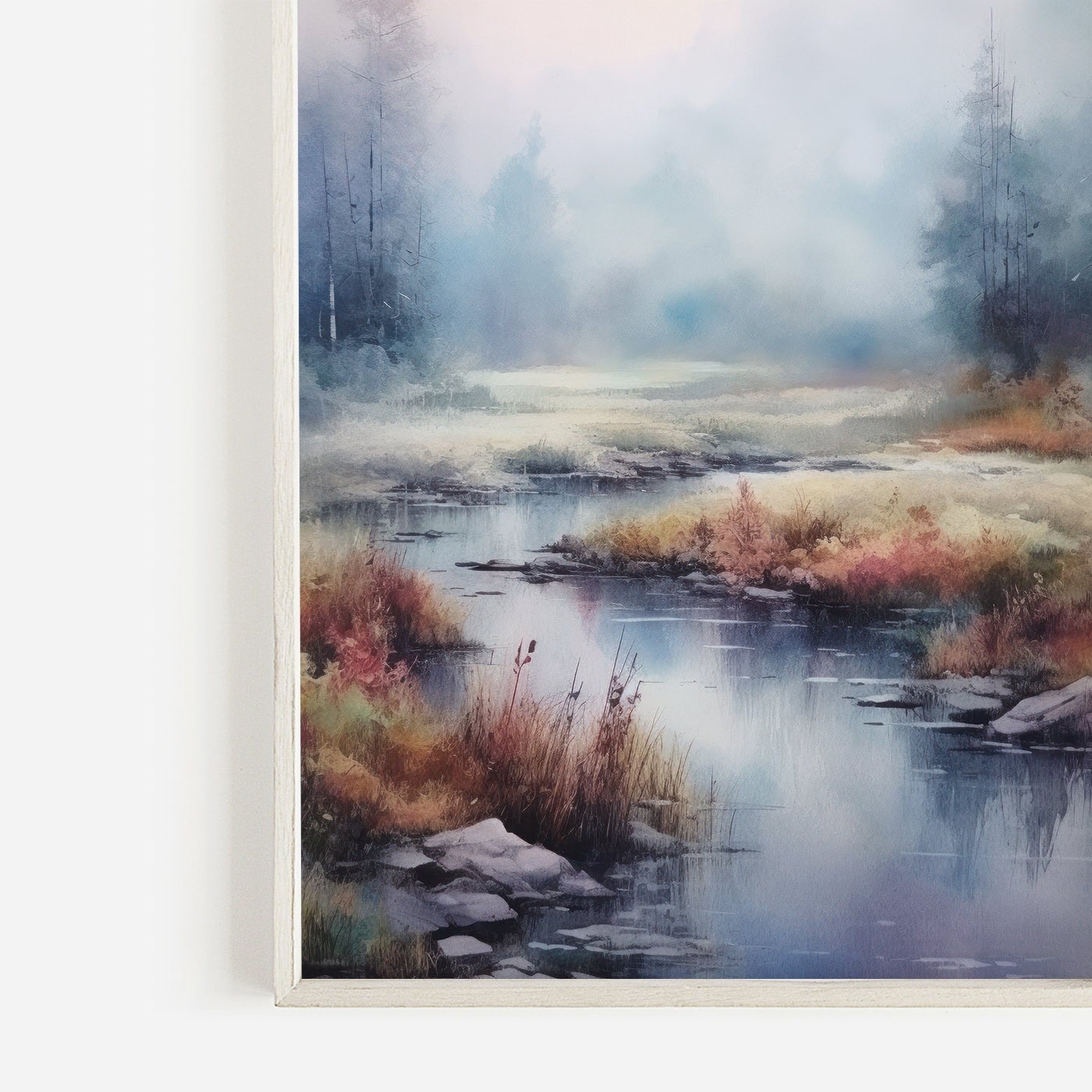 Vintage Forest Painting, Rustic Home Decor, Watercolor Landscape Art - WildfieldPrints