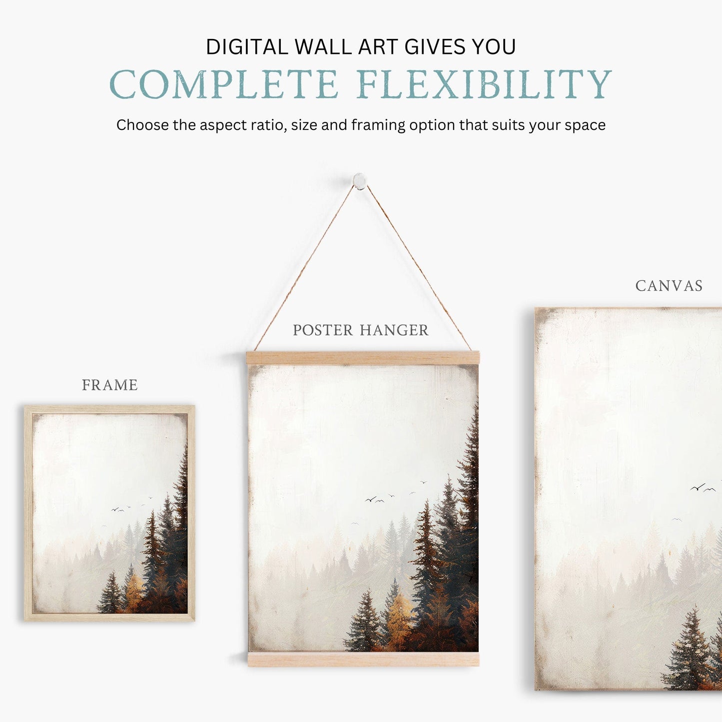 Vintage Forest Print, Autumn Landscape Wall Art, Rustic Decor - WildfieldPrints