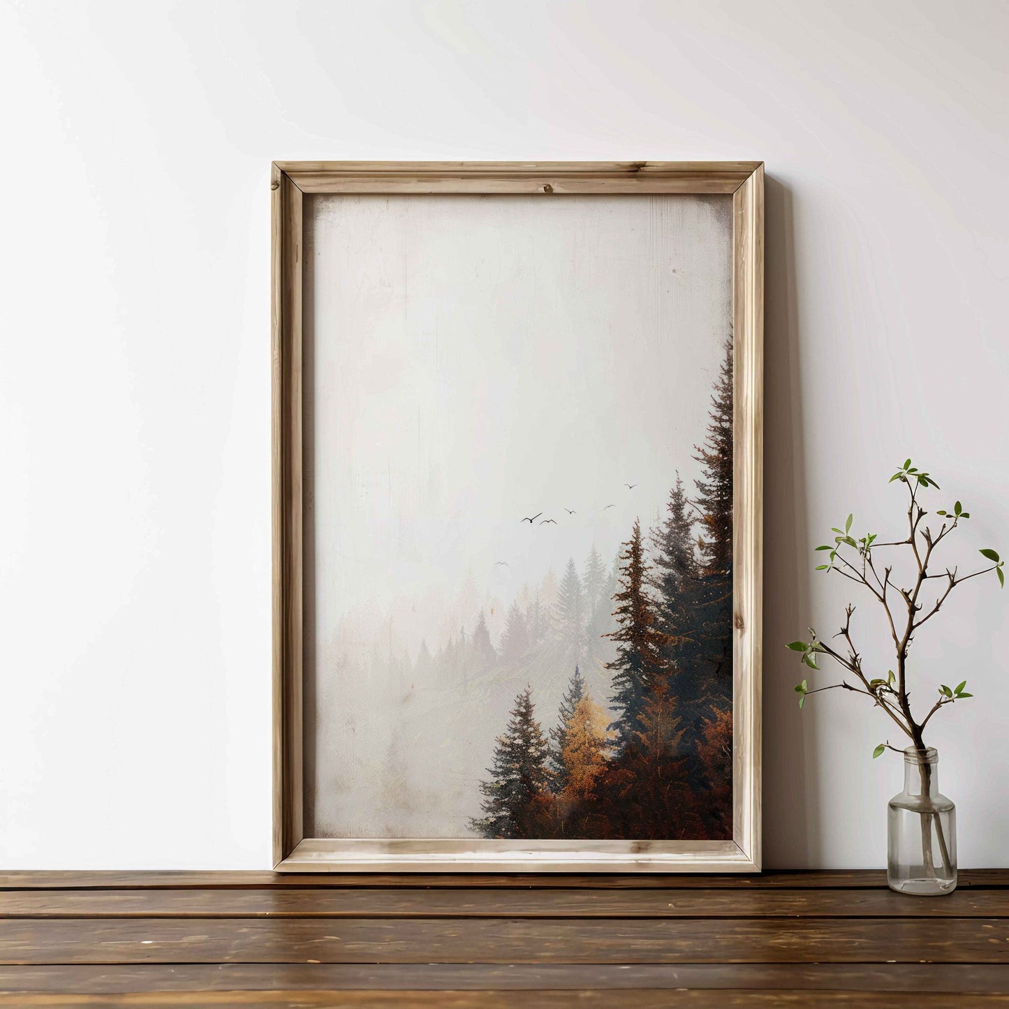 Vintage Forest Print, Autumn Landscape Wall Art, Rustic Decor - WildfieldPrints