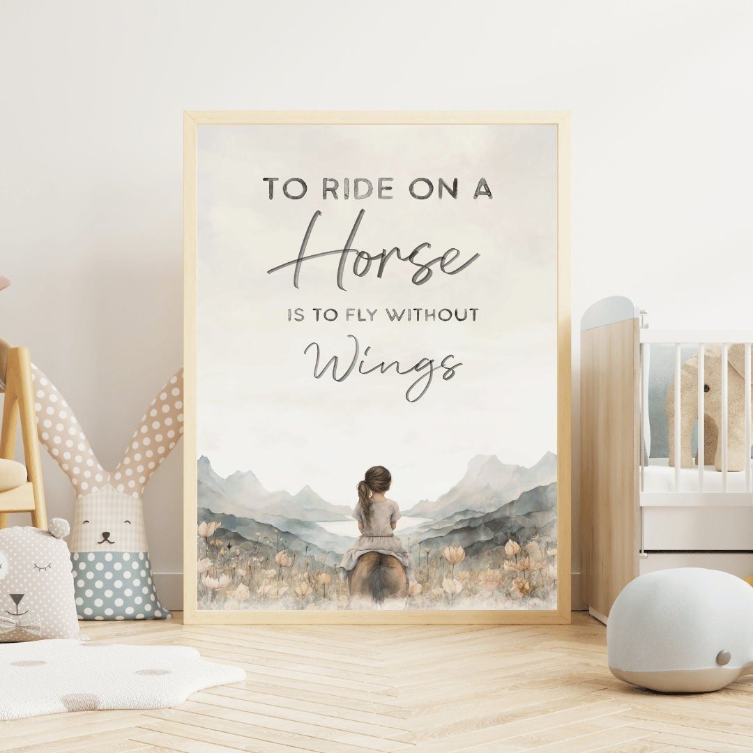 Vintage Horse Nursery Print, Inspiring Quote Wall Art, Girls Room Decor - WildfieldPrints