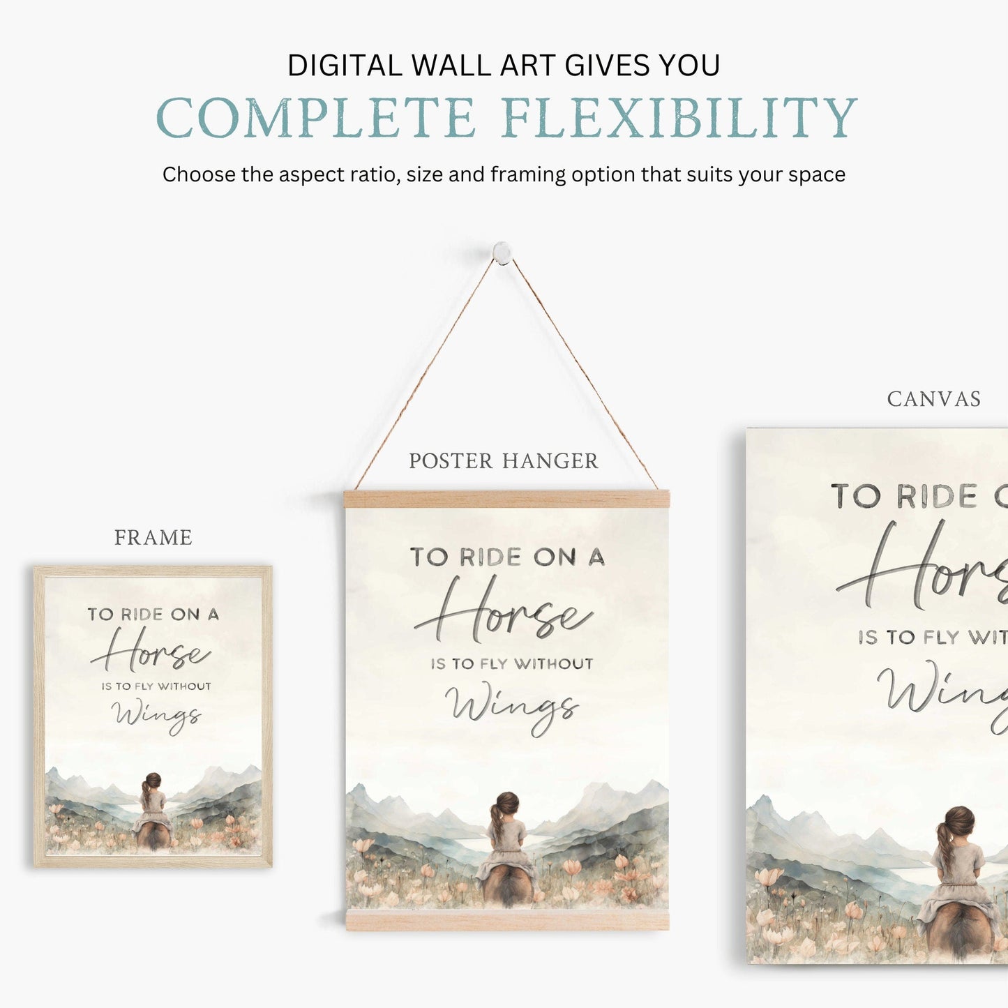 Vintage Horse Nursery Print, Inspiring Quote Wall Art, Girls Room Decor - WildfieldPrints
