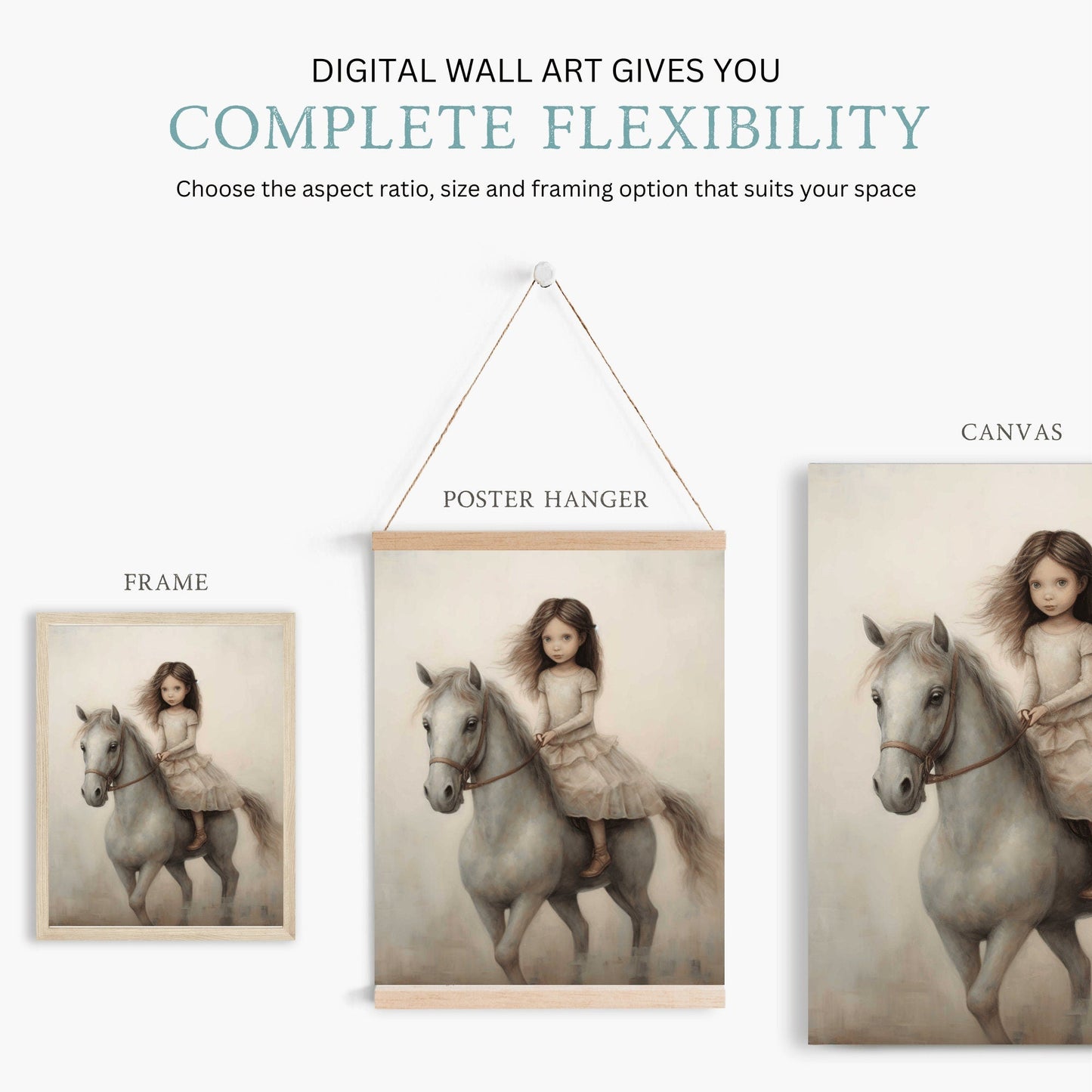 Vintage Horse Nursery Wall Art, Cute Equestrian Decor, Cowgirl Riding - WildfieldPrints