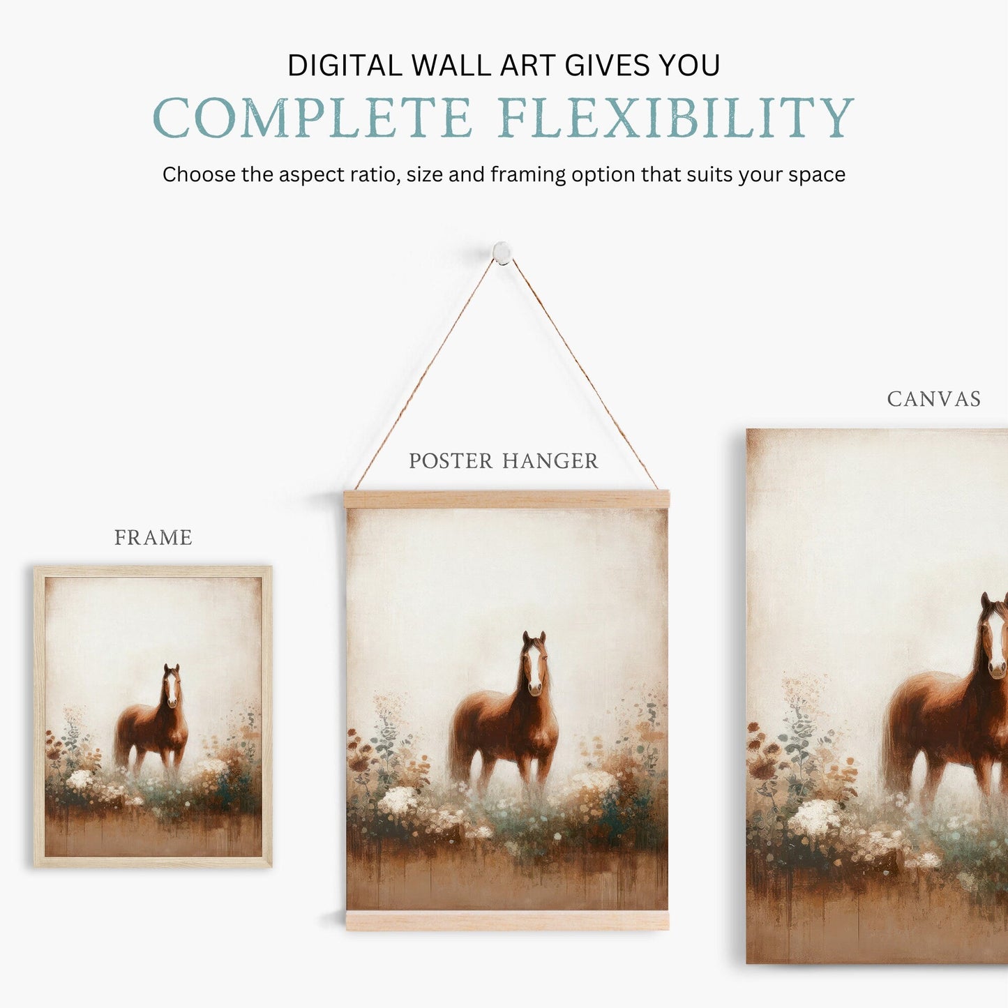 Vintage Horse Painting, Equestrian Gift, Farmhouse Wall Decor - WildfieldPrints