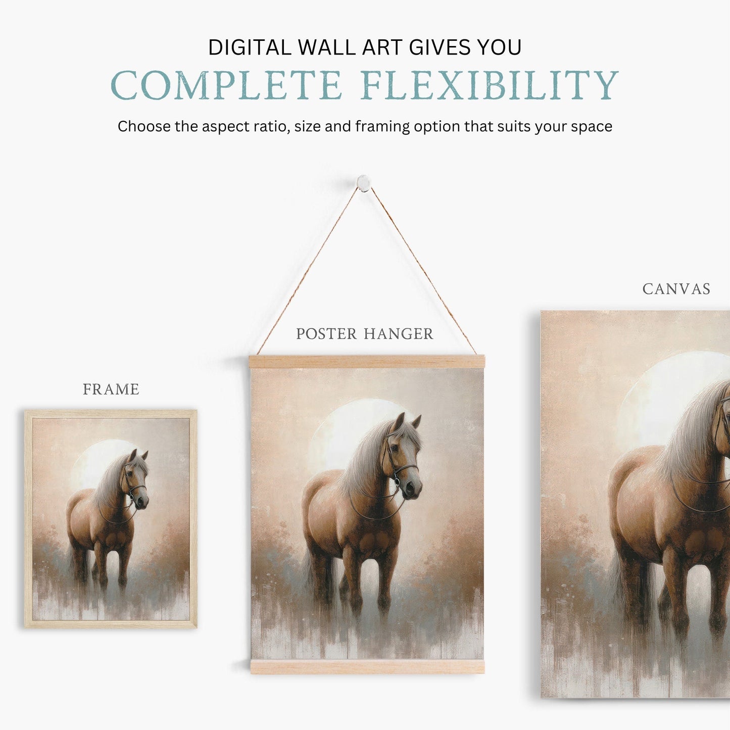 Vintage Horse Painting, Equestrian Gift, Farmhouse Wall Decor - WildfieldPrints