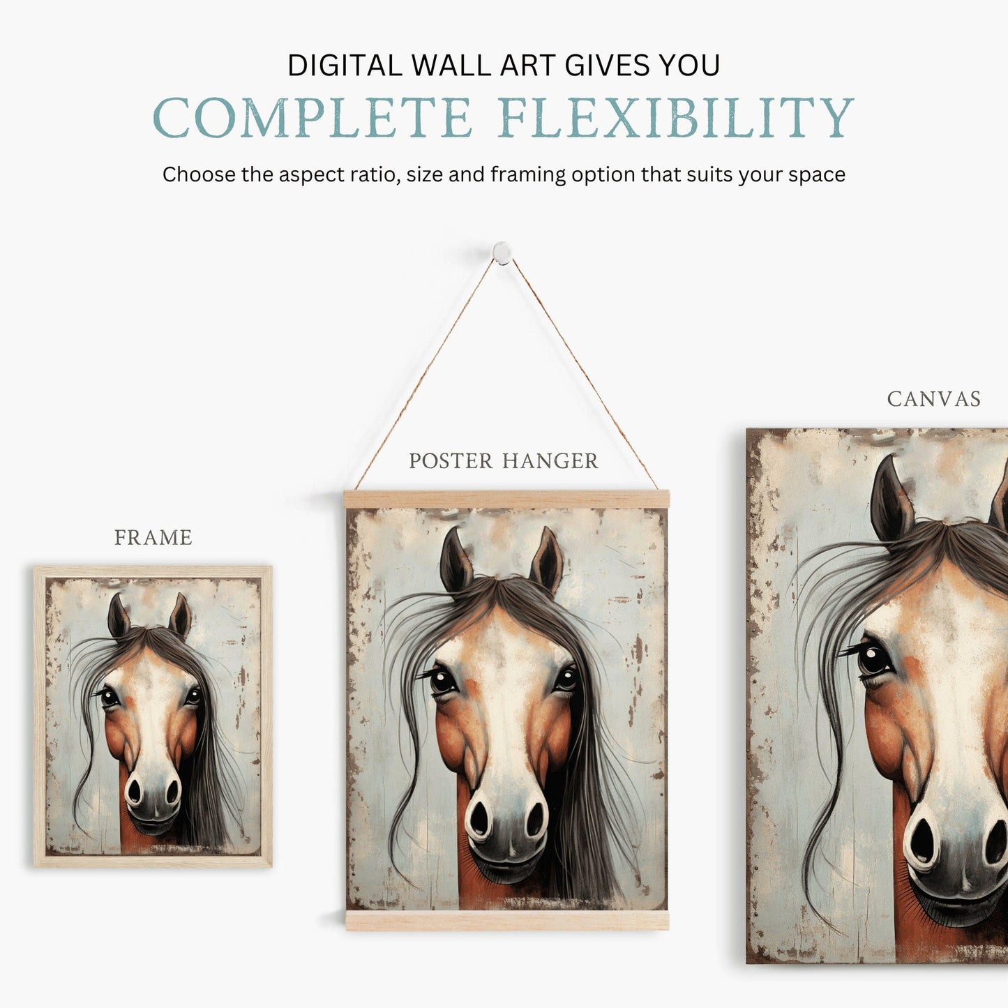 Vintage Horse Wall Art, Equestrian Home Decor, Horse Portraits - WildfieldPrints