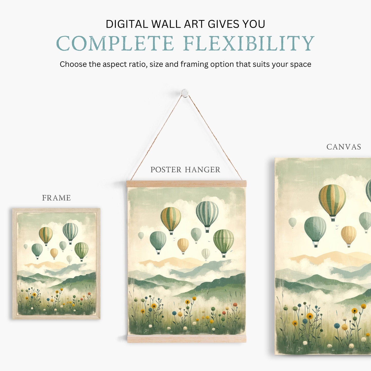 Vintage Hot Air Balloon Decor, Nursery Wall Art, Adventure Print for Kids - WildfieldPrints