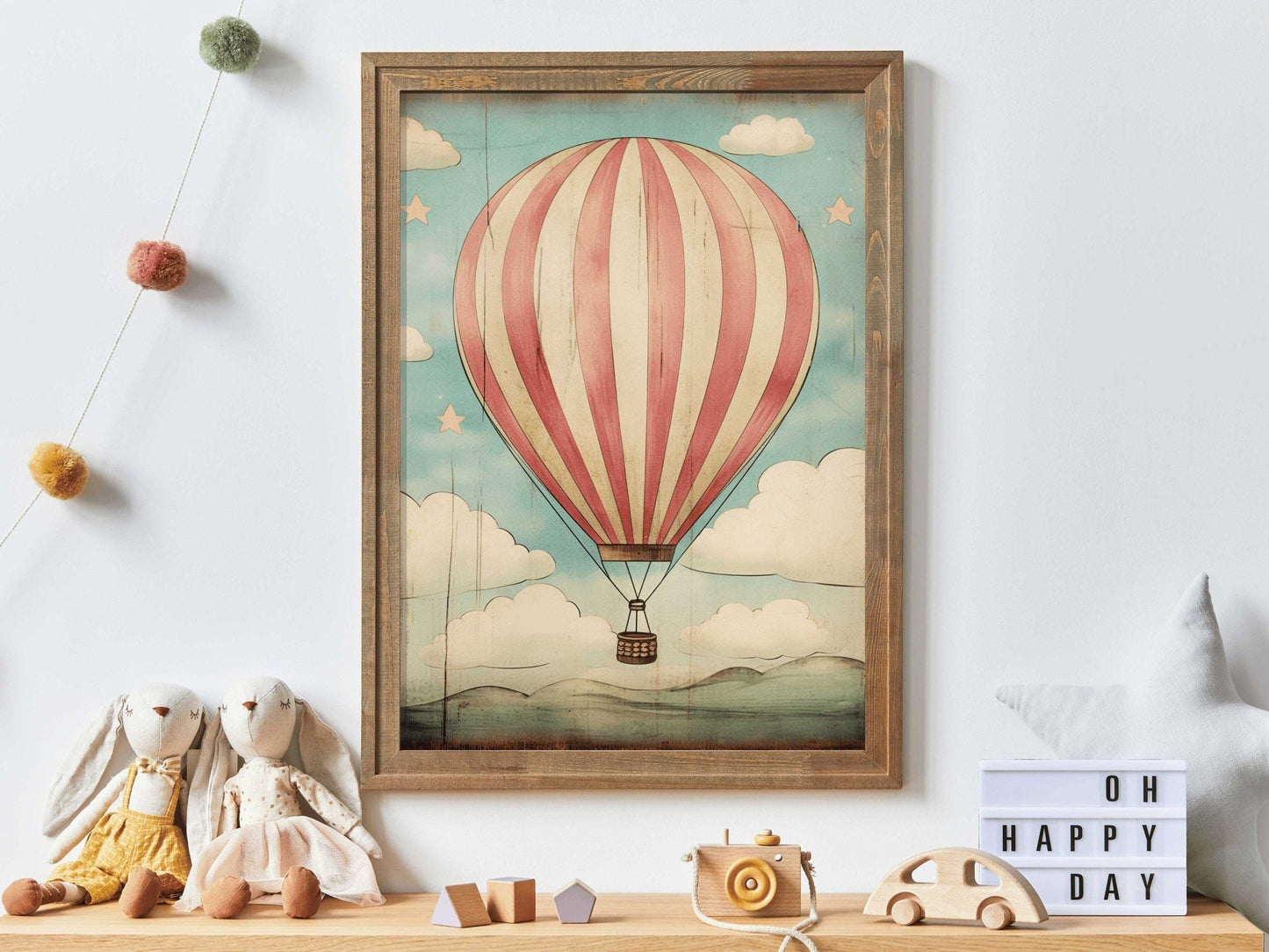 Vintage Hot Air Balloon Print, Whimsical Nursery Decor, Colorful Art - WildfieldPrints