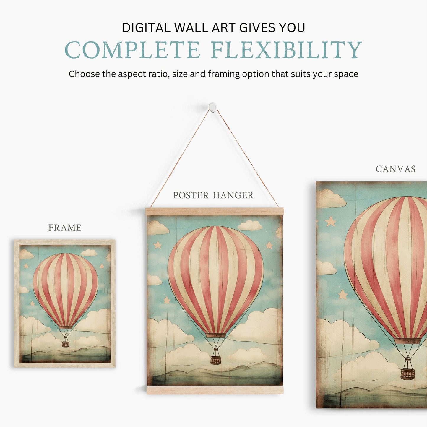 Vintage Hot Air Balloon Print, Whimsical Nursery Decor, Colorful Art - WildfieldPrints