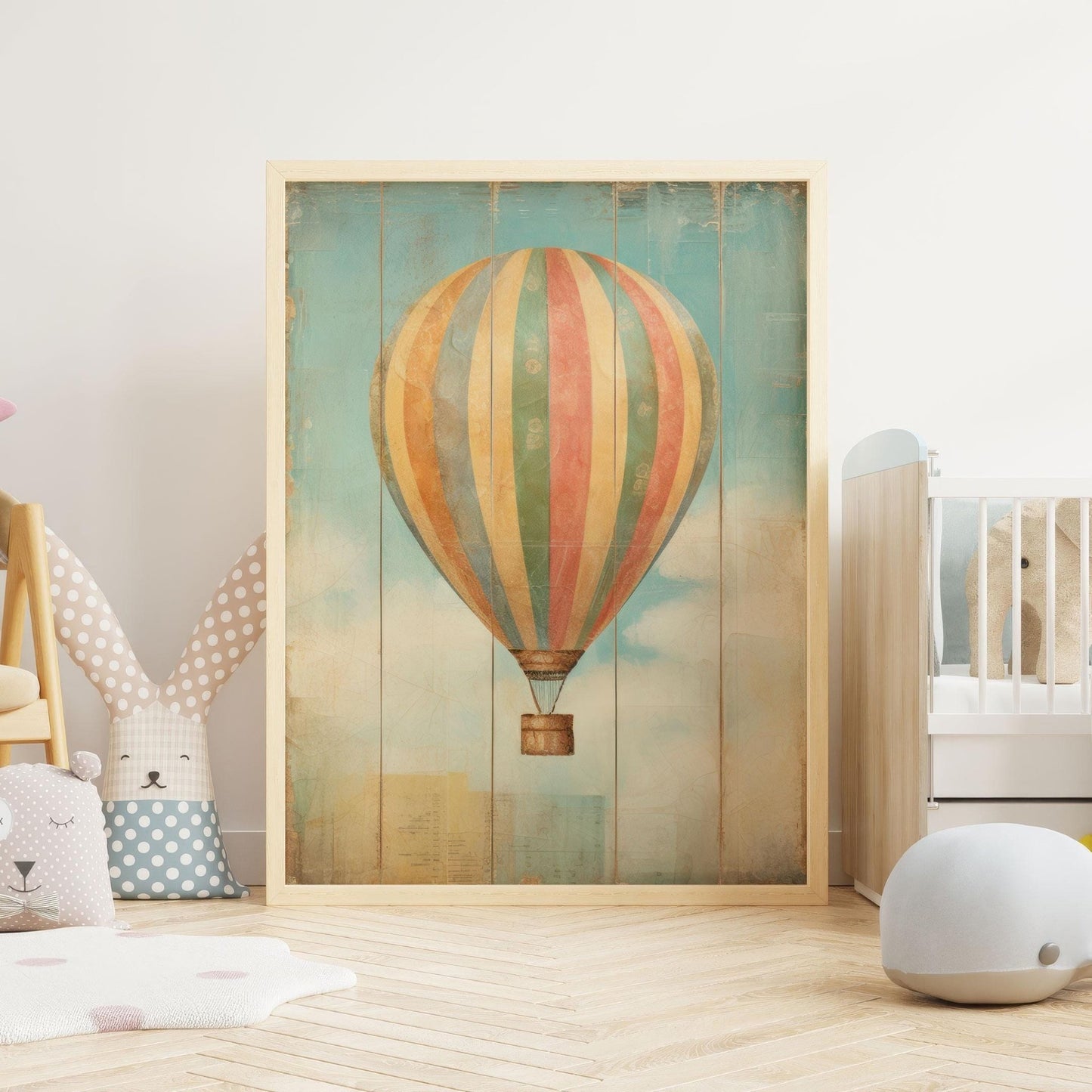 Vintage Hot Air Balloon Prints, Rustic Kids Room Decor, Colorful Art - WildfieldPrints
