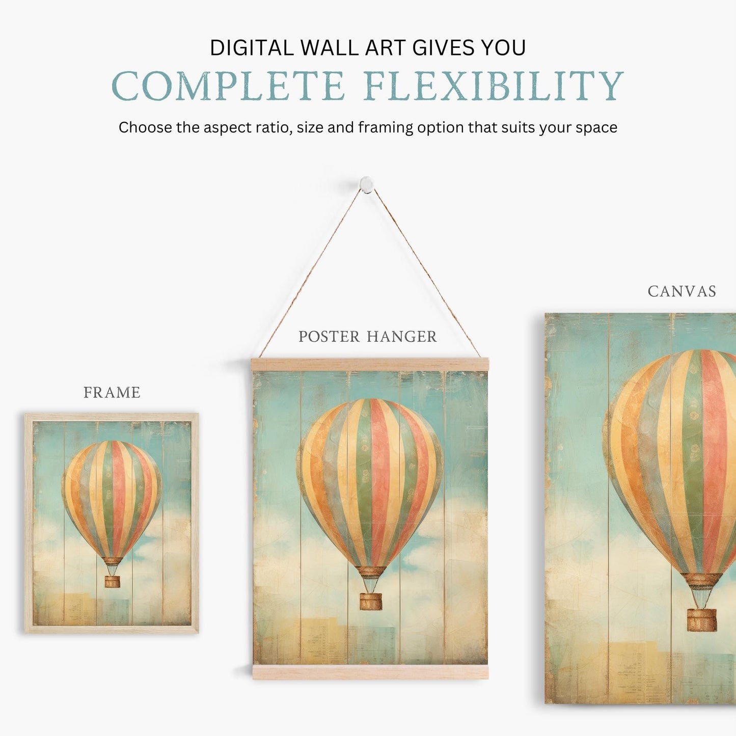 Vintage Hot Air Balloon Prints, Rustic Kids Room Decor, Colorful Art - WildfieldPrints