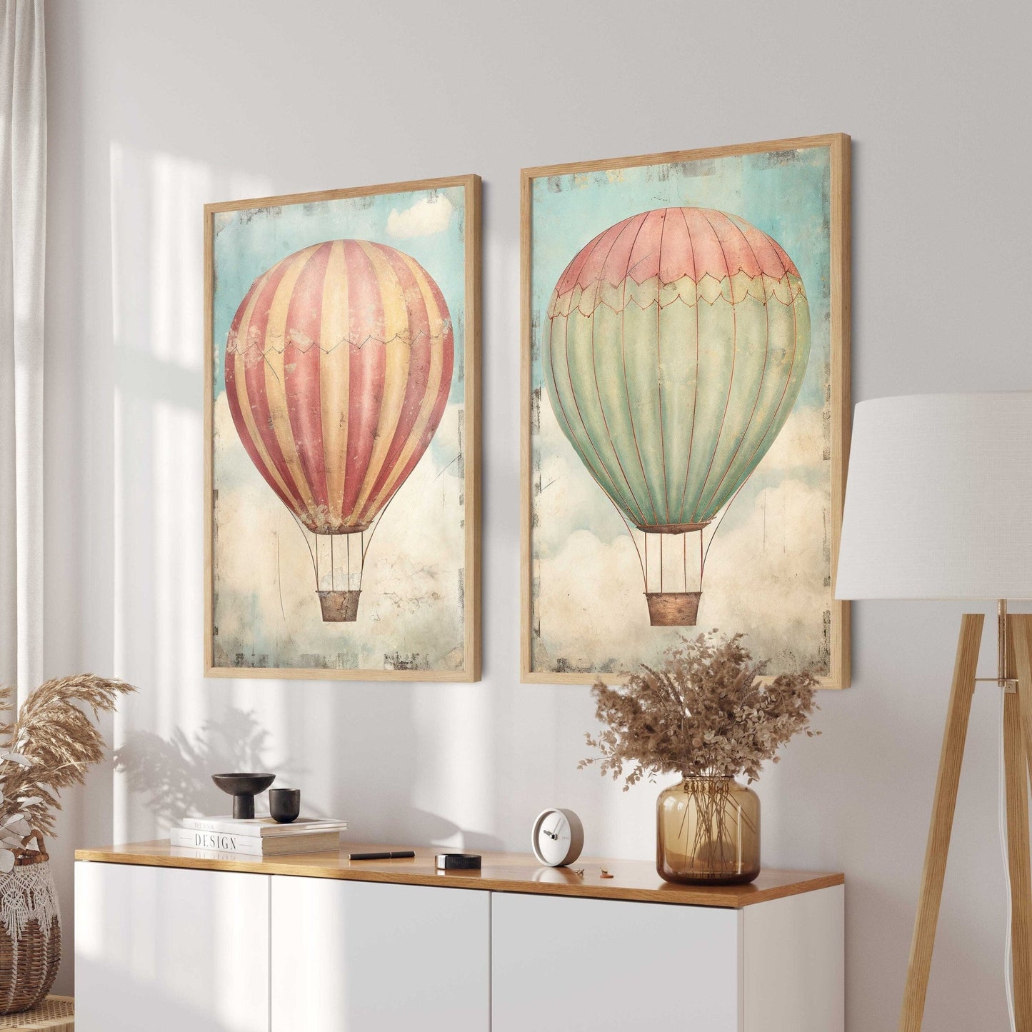 Vintage Hot Air Balloon Prints, Rustic Nursery Decor, Colorful Artwork - WildfieldPrints