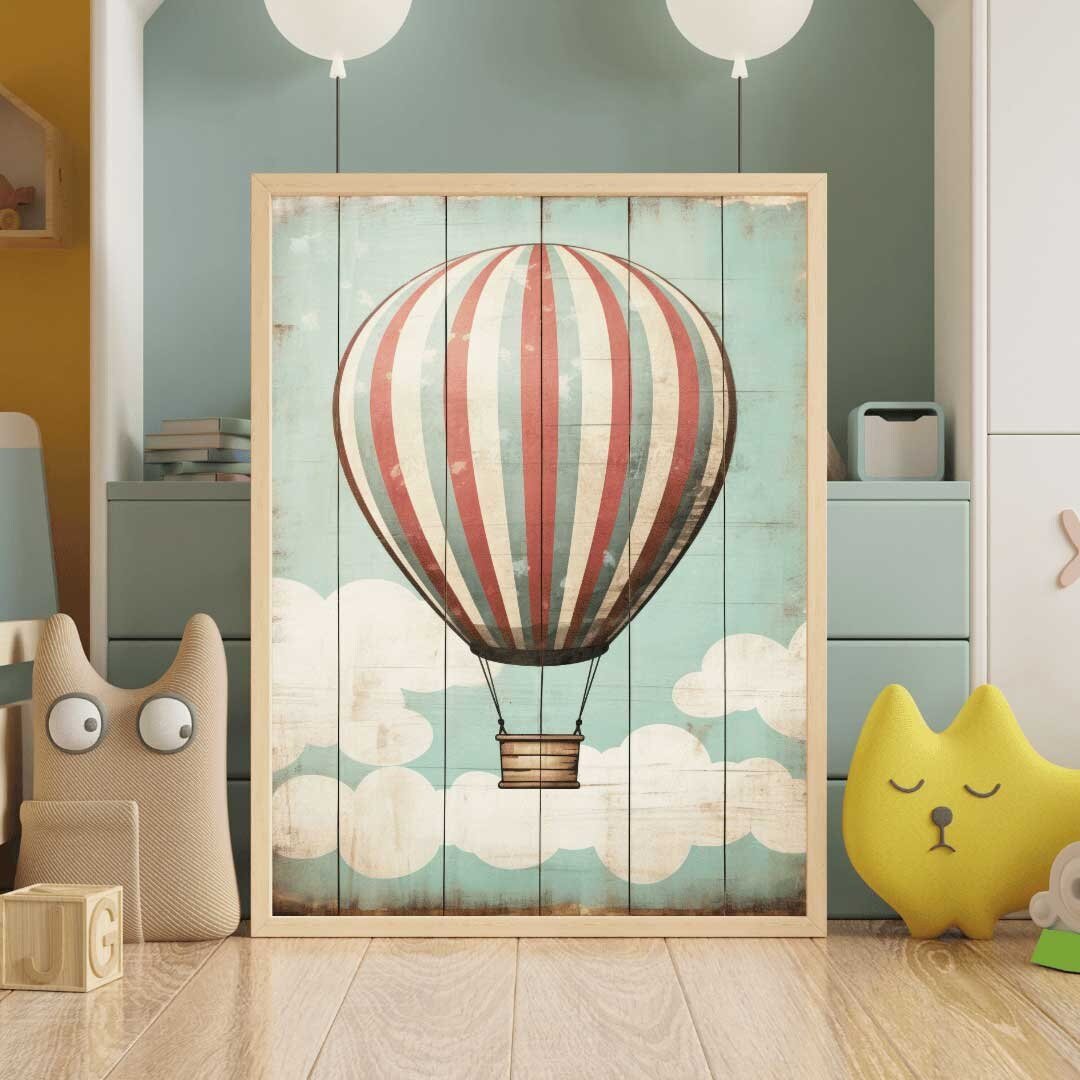 Vintage Hot Air Balloon Prints, Rustic Nursery Decor, Whimsical Art - WildfieldPrints