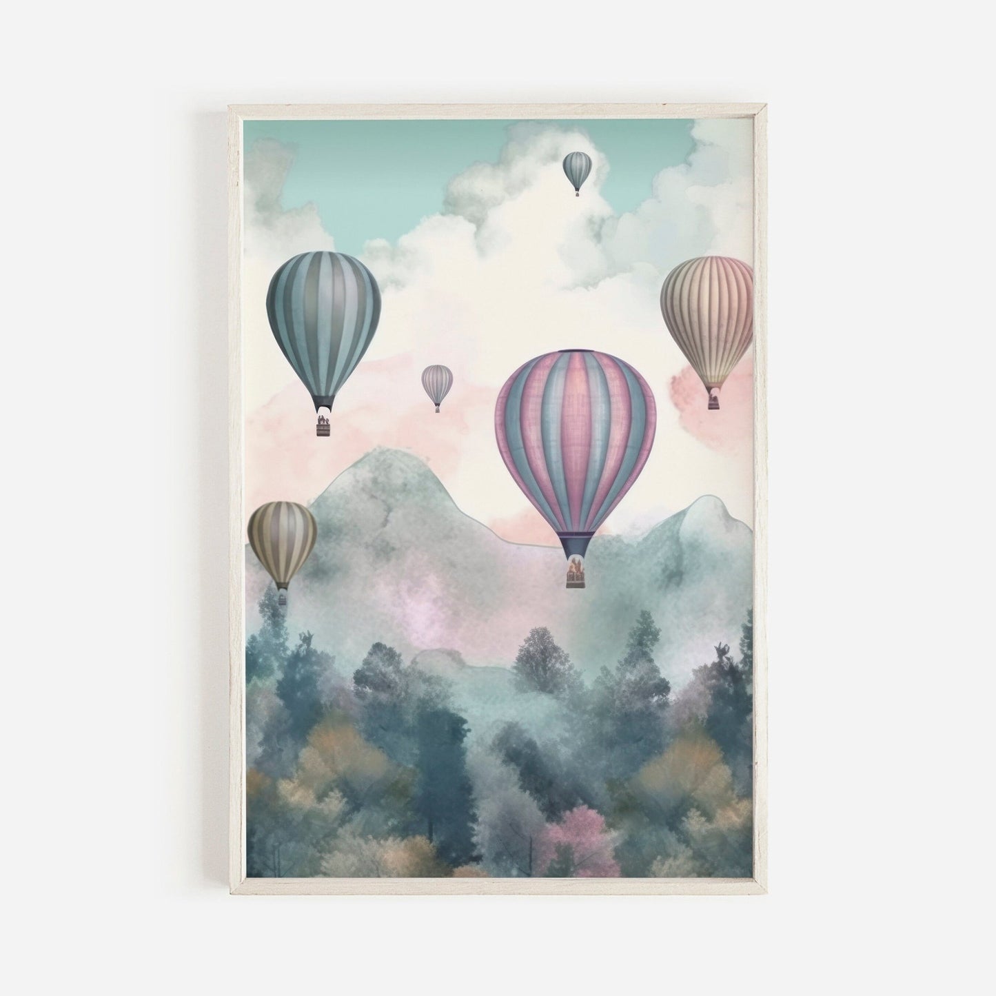 Vintage Hot Air Balloon Wall Art, Nostalgic Pastel Decor - WildfieldPrints