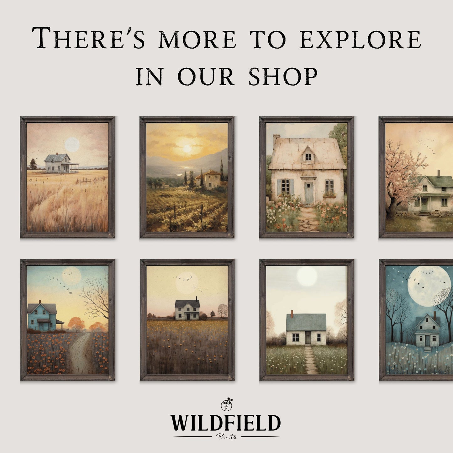 Vintage House Print, Cherry Blossom Trees, Countryside Wall Art - WildfieldPrints