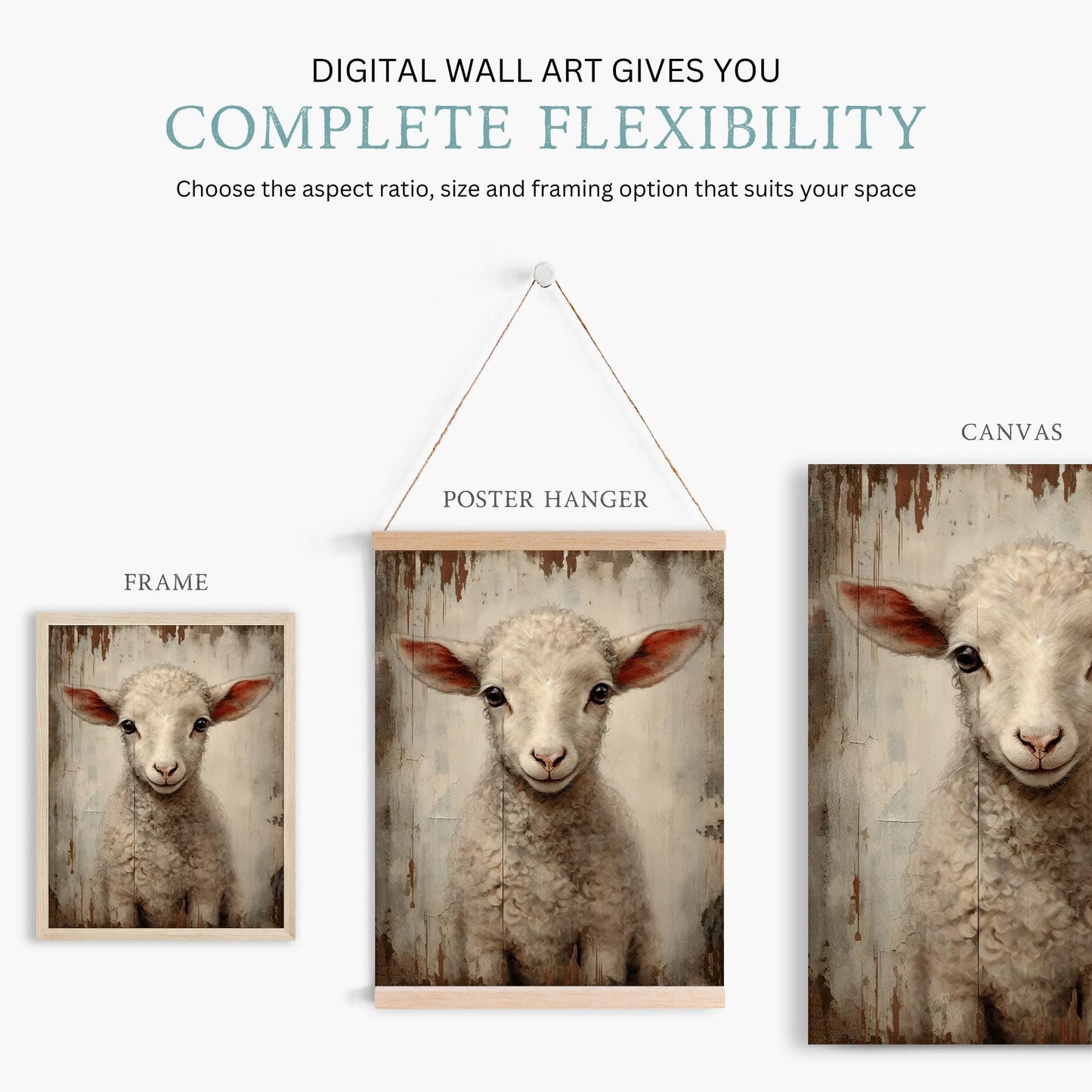 Vintage Lamb Painting, Farm Animal Art, Country Style Decor - WildfieldPrints
