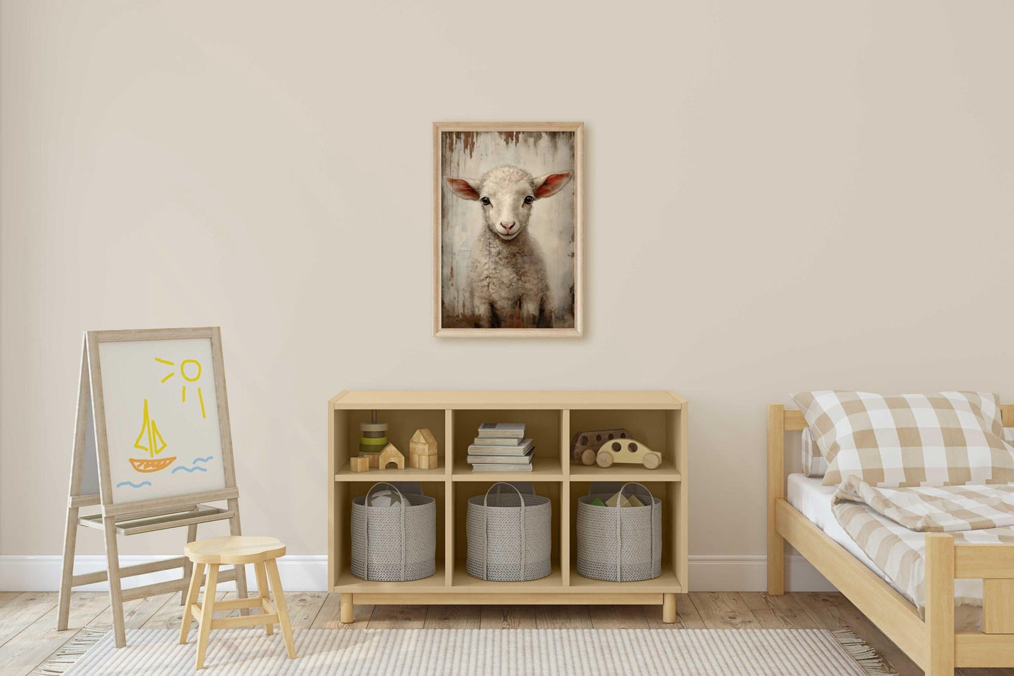 Vintage Lamb Painting, Farm Animal Art, Country Style Decor - WildfieldPrints
