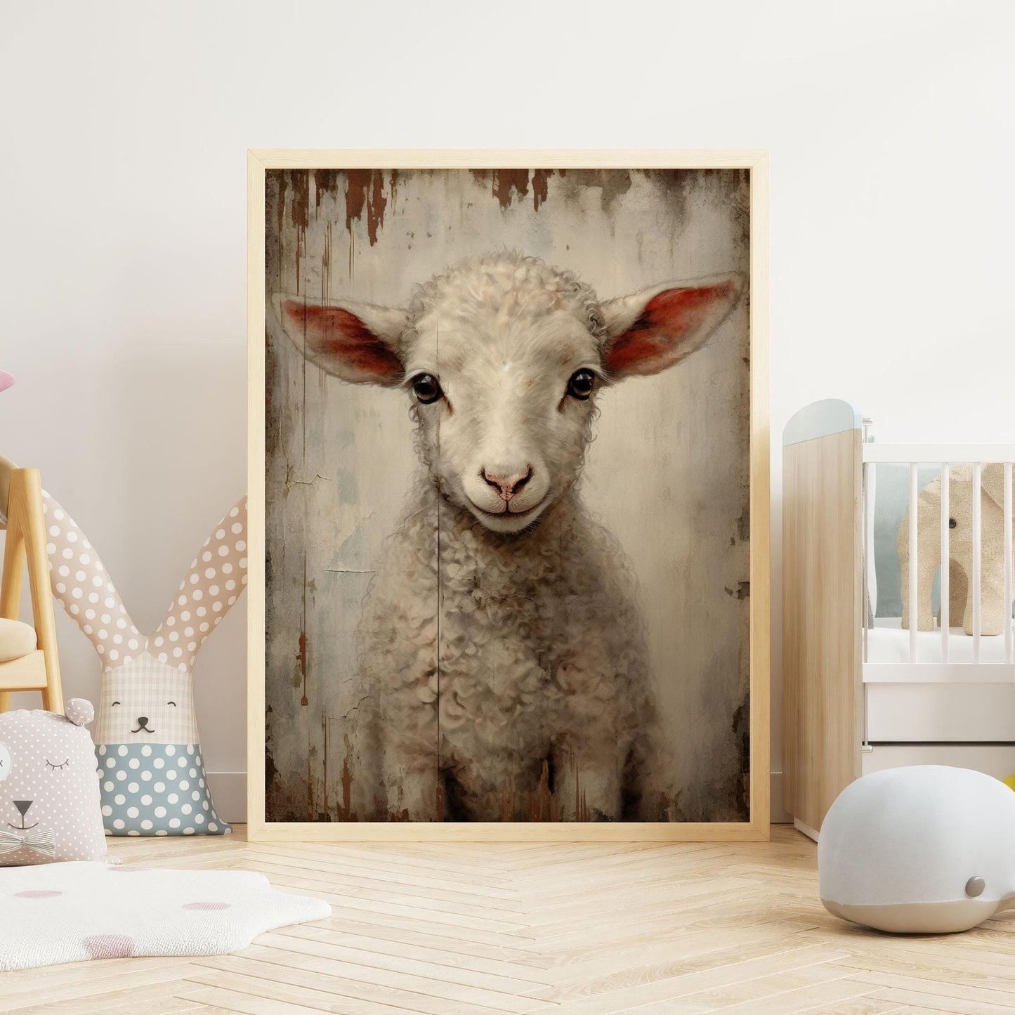 Vintage Lamb Painting, Farm Animal Art, Country Style Decor - WildfieldPrints