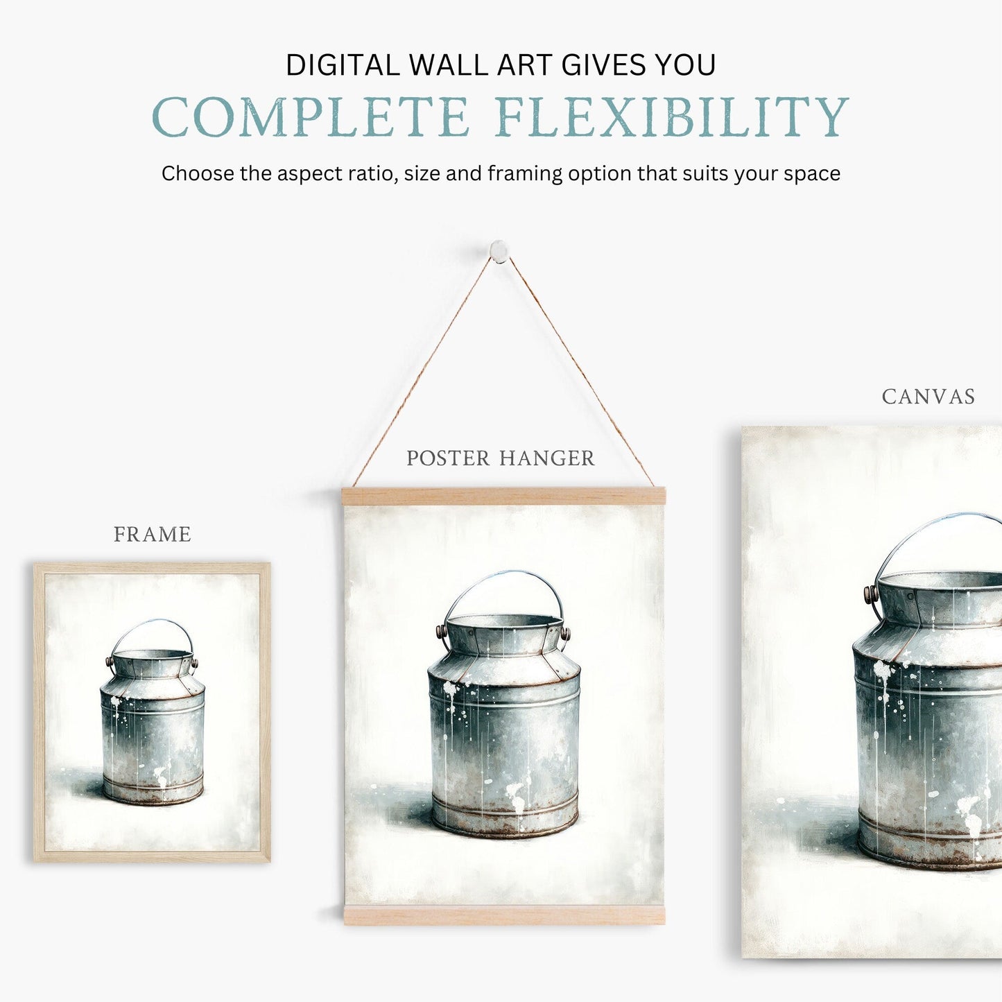 Vintage Milk Can Print, Farmhouse Home Decor, Rustic Wall Art - WildfieldPrints