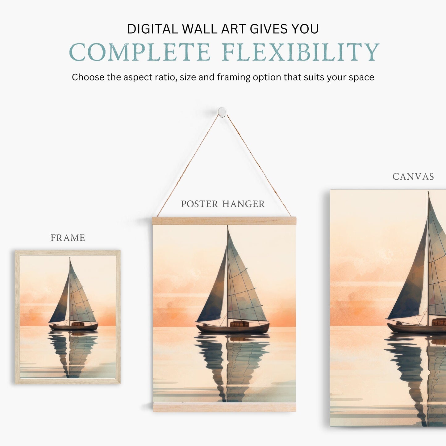 Vintage Nautical Wall Art, Watercolor Sea & Sailboat Decor - WildfieldPrints