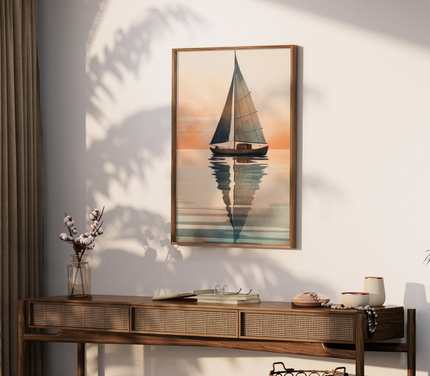 Vintage Nautical Wall Art, Watercolor Sea & Sailboat Decor - WildfieldPrints
