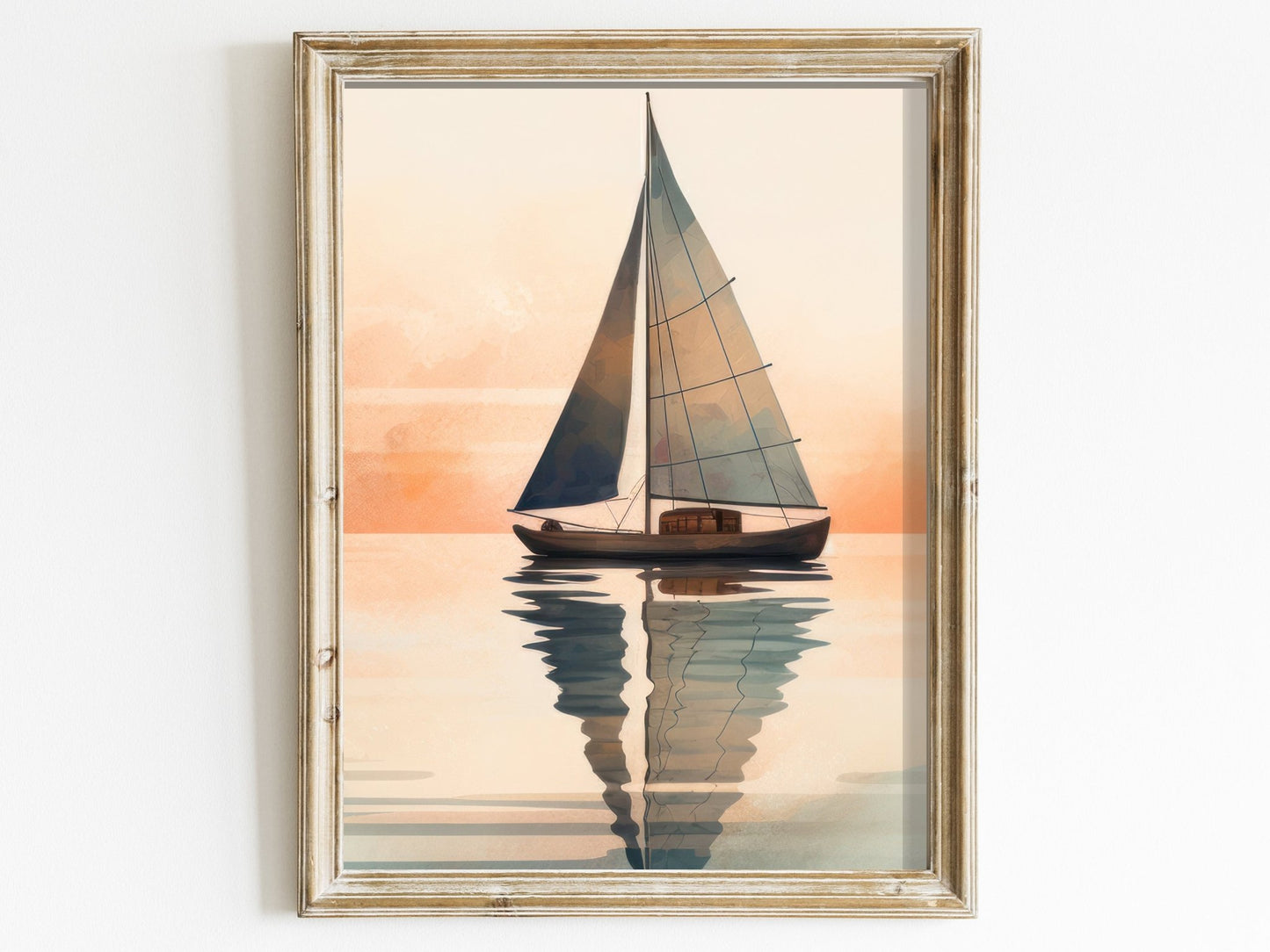 Vintage Nautical Wall Art, Watercolor Sea & Sailboat Decor - WildfieldPrints