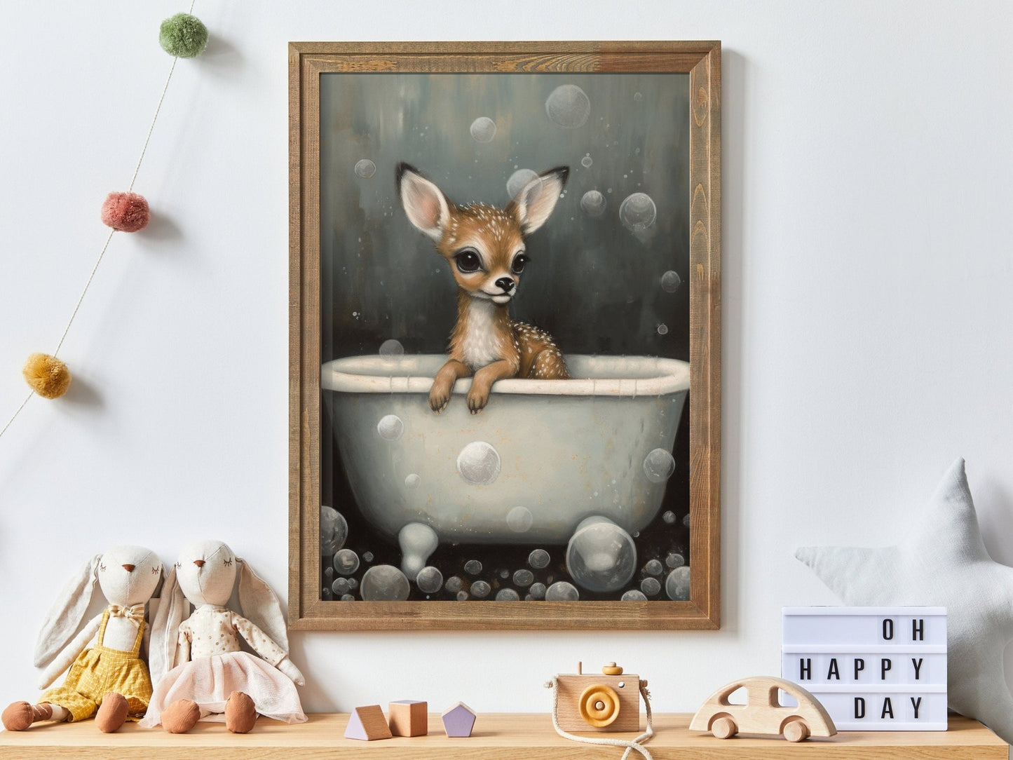 Vintage Nursery Art: Adorable Baby Deer in Bath Tub, Nature Wall Decor - WildfieldPrints