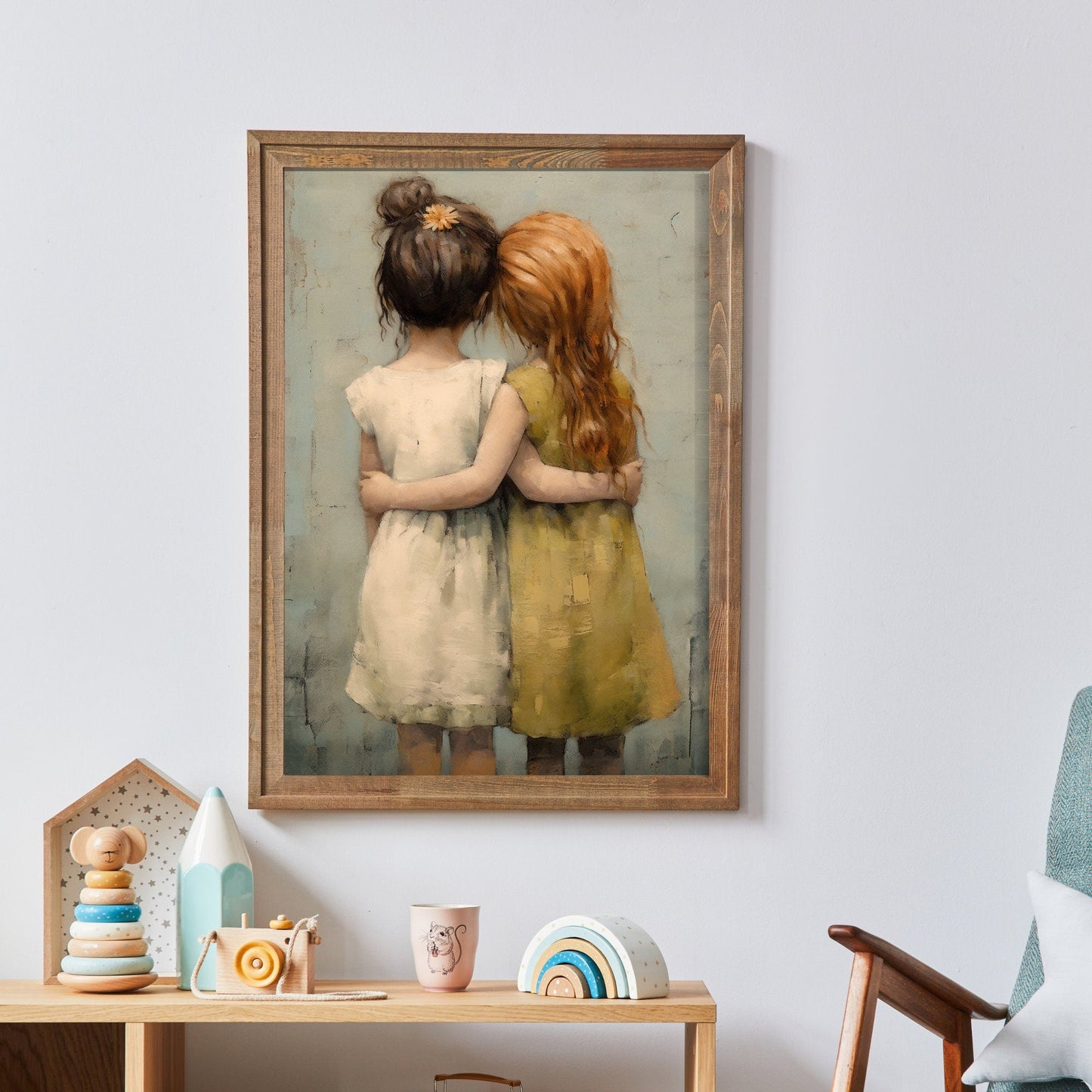 Vintage Nursery Decor, Best Friends Artwork, Friendship - Themed Wall Art - WildfieldPrints