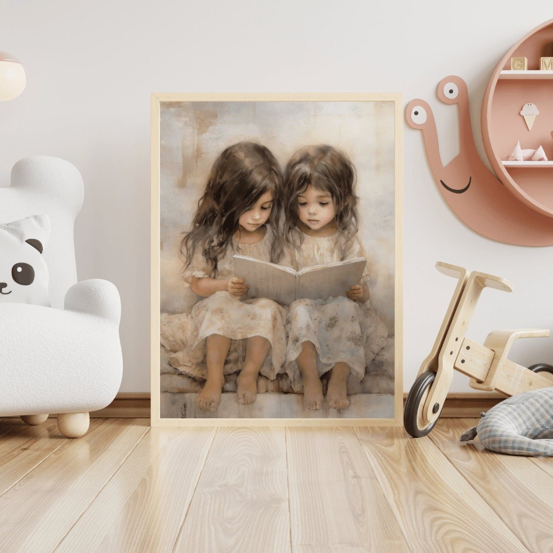 Vintage Nursery Decor, Learning & Reading Art for Girls Room, Rustic Painting - WildfieldPrints
