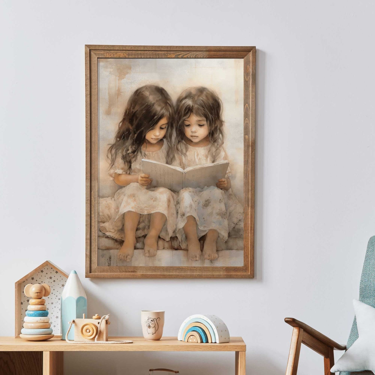 Vintage Nursery Decor, Learning & Reading Art for Girls Room, Rustic Painting - WildfieldPrints
