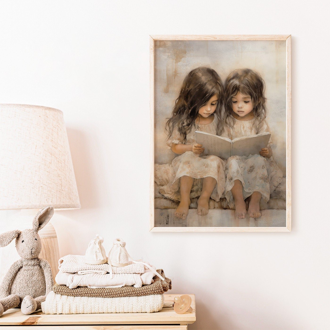 Vintage Nursery Decor, Learning & Reading Art for Girls Room, Rustic Painting - WildfieldPrints