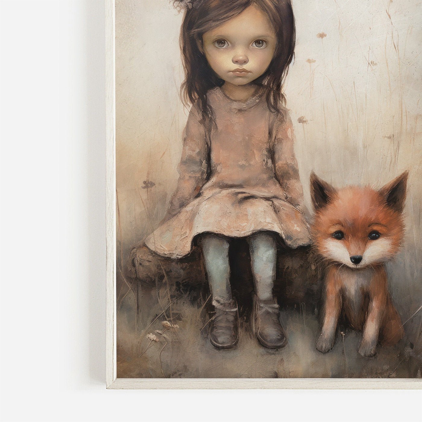 Vintage Nursery Wall Art, Fox Decor, Little Girl and Fox Print, Forest Animal Decor - WildfieldPrints