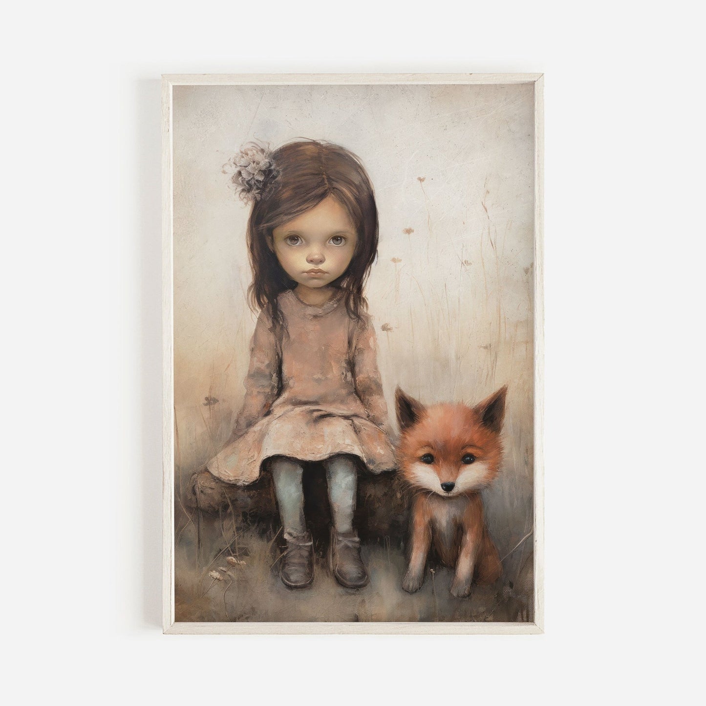 Vintage Nursery Wall Art, Fox Decor, Little Girl and Fox Print, Forest Animal Decor - WildfieldPrints
