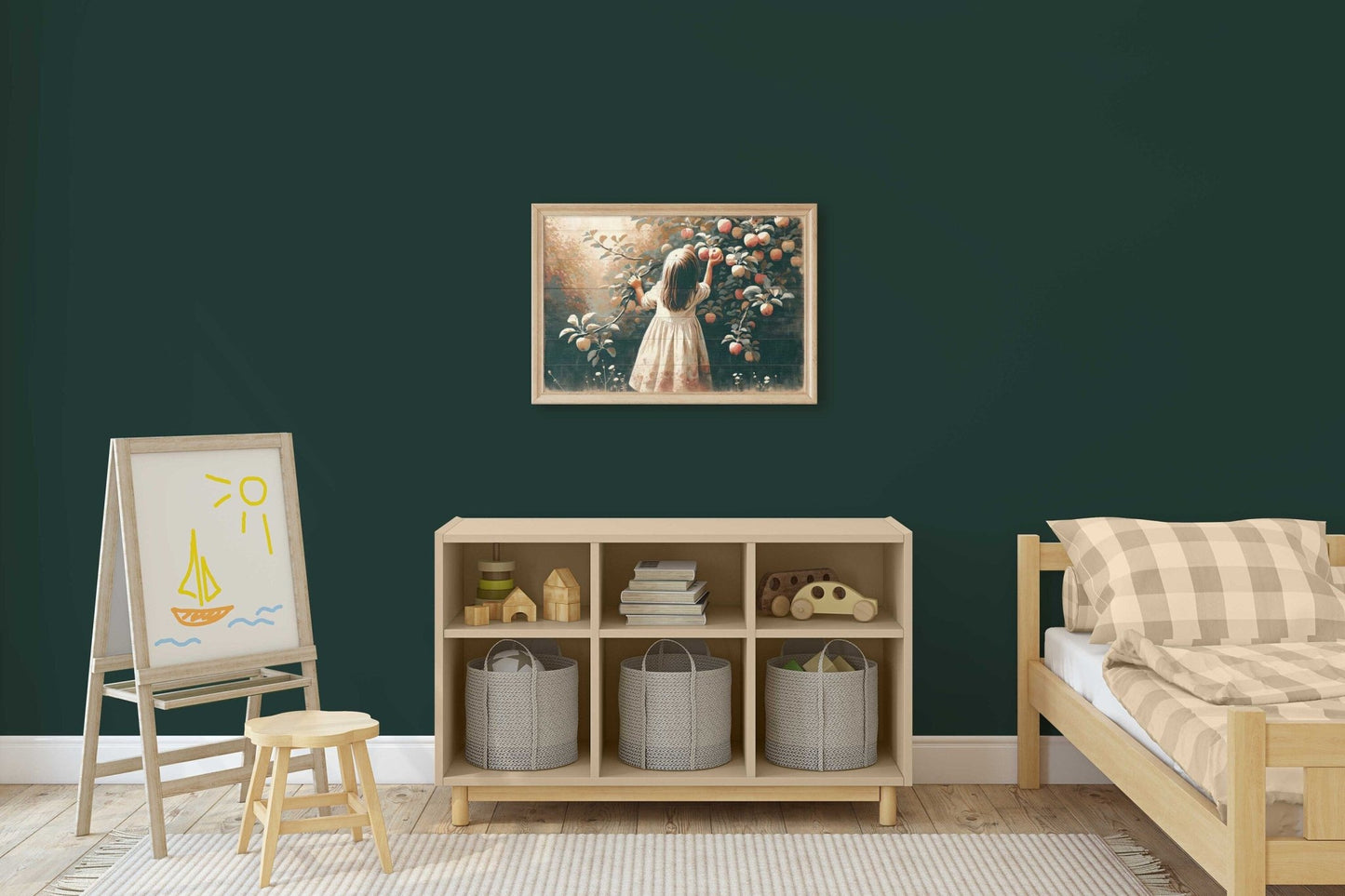 Vintage Nursery Wall Art, Girl Picking Apples Print, Farmhouse Decor - WildfieldPrints